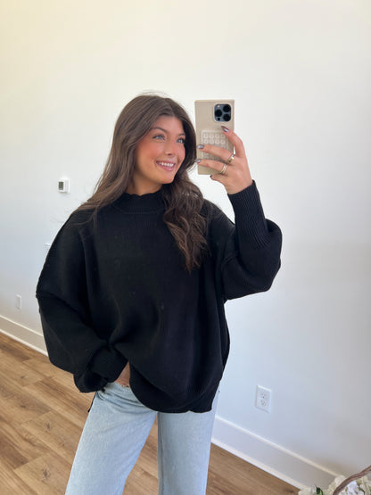 Black Essential Oversized Cozy Knit Sweater