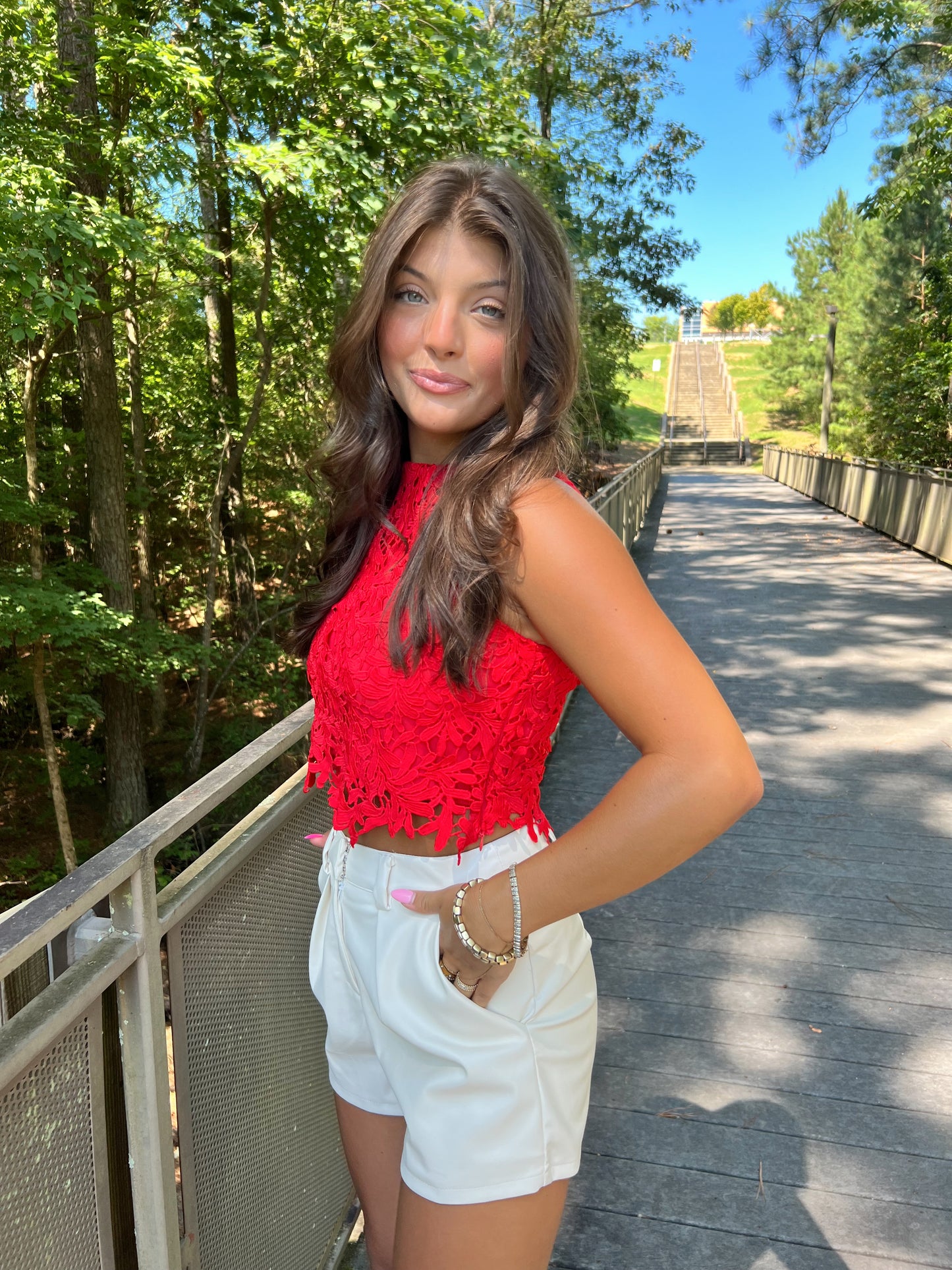 Embroidery Lace Tank (Red)