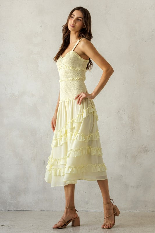 Yellow Smocked Body Midi