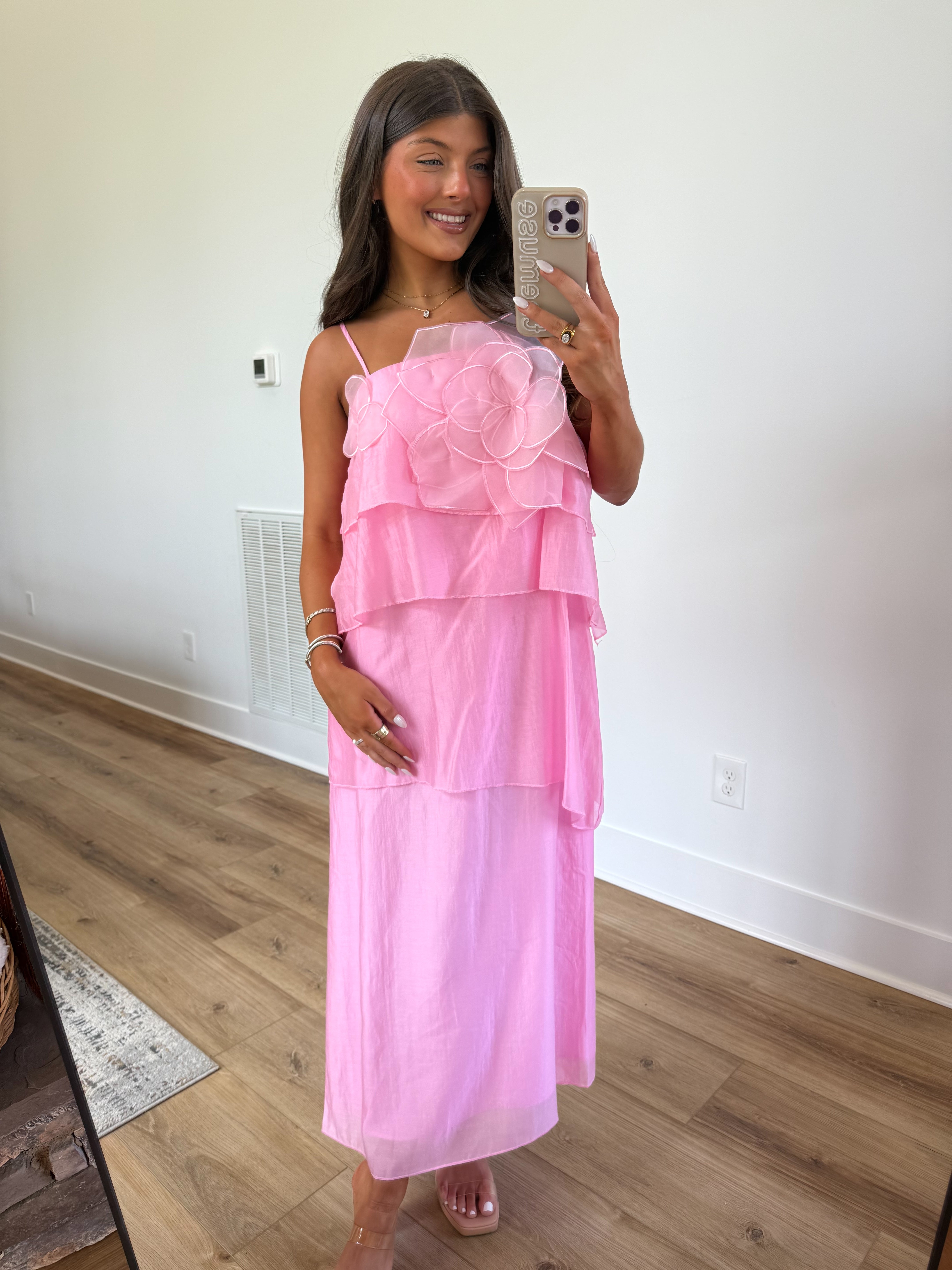 Pink Floral Appliqué Maxi