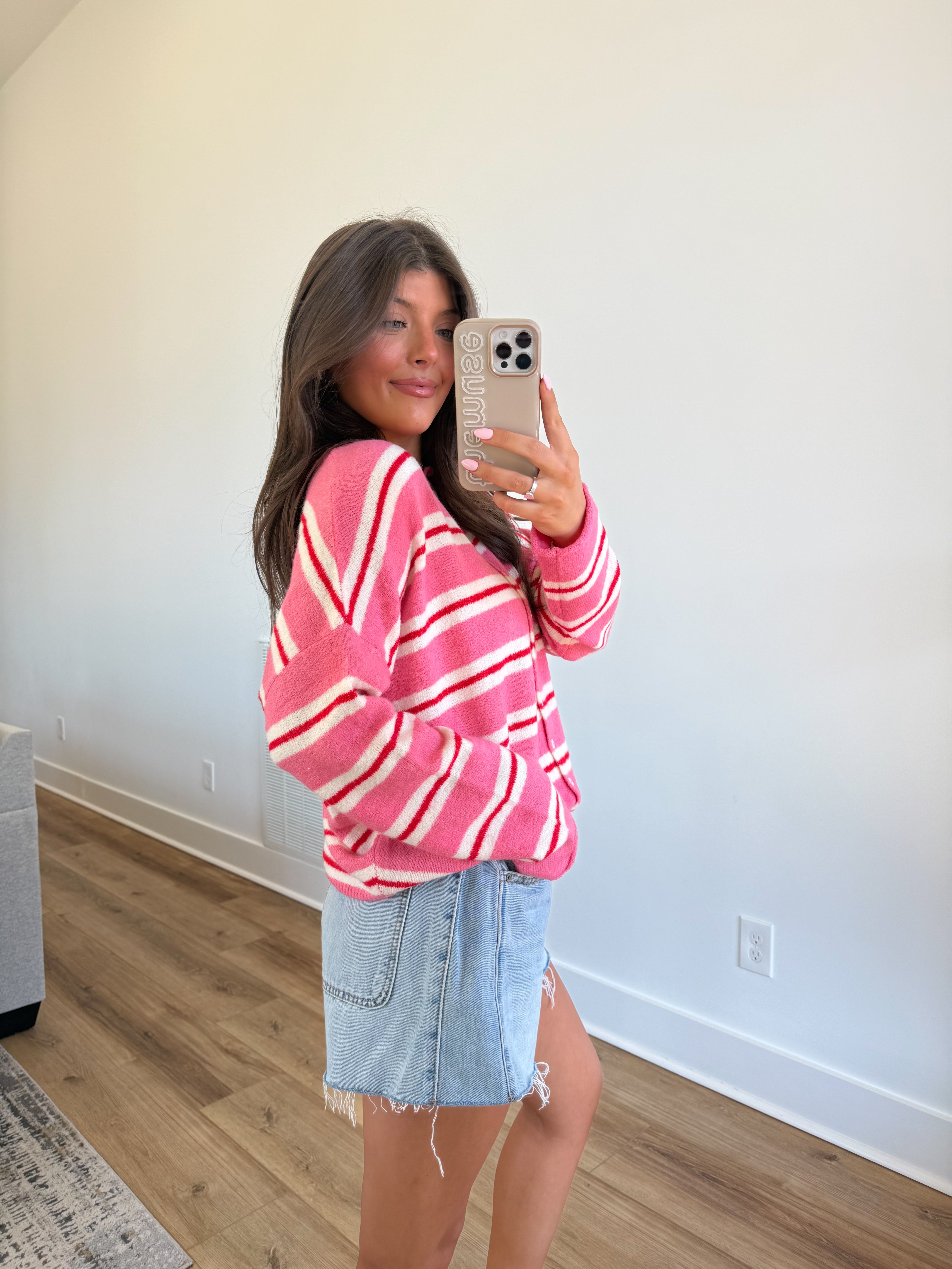 The Stripe Cardigan (Pink/Red/White)