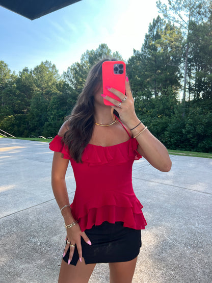 First Down Ruffle Top (Red)