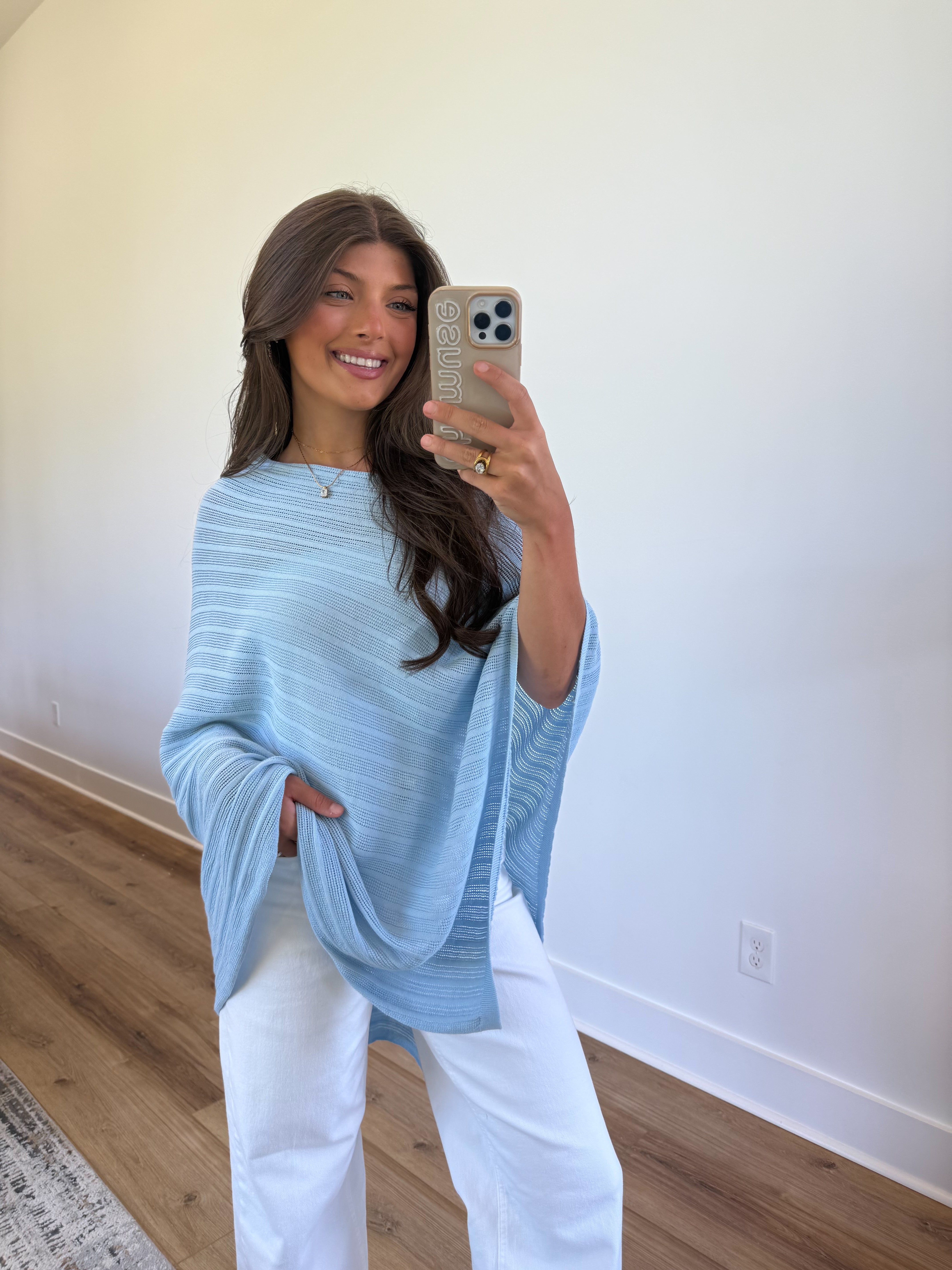 Blue Knit Poncho Top