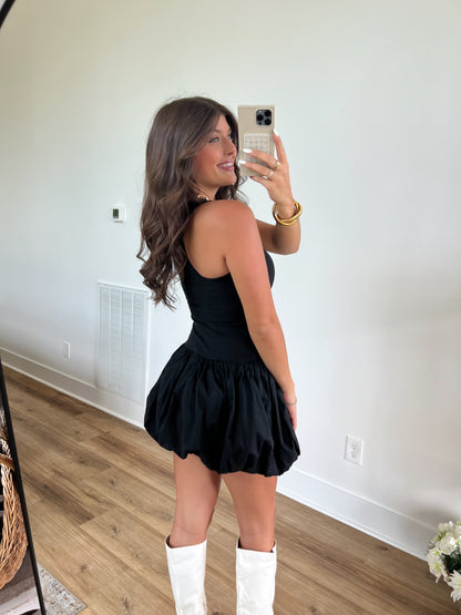 Black Bubble Hem Mini Dress