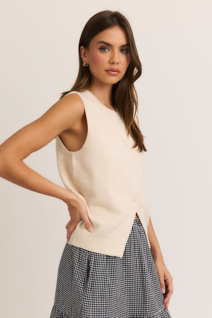 Beige Button Top