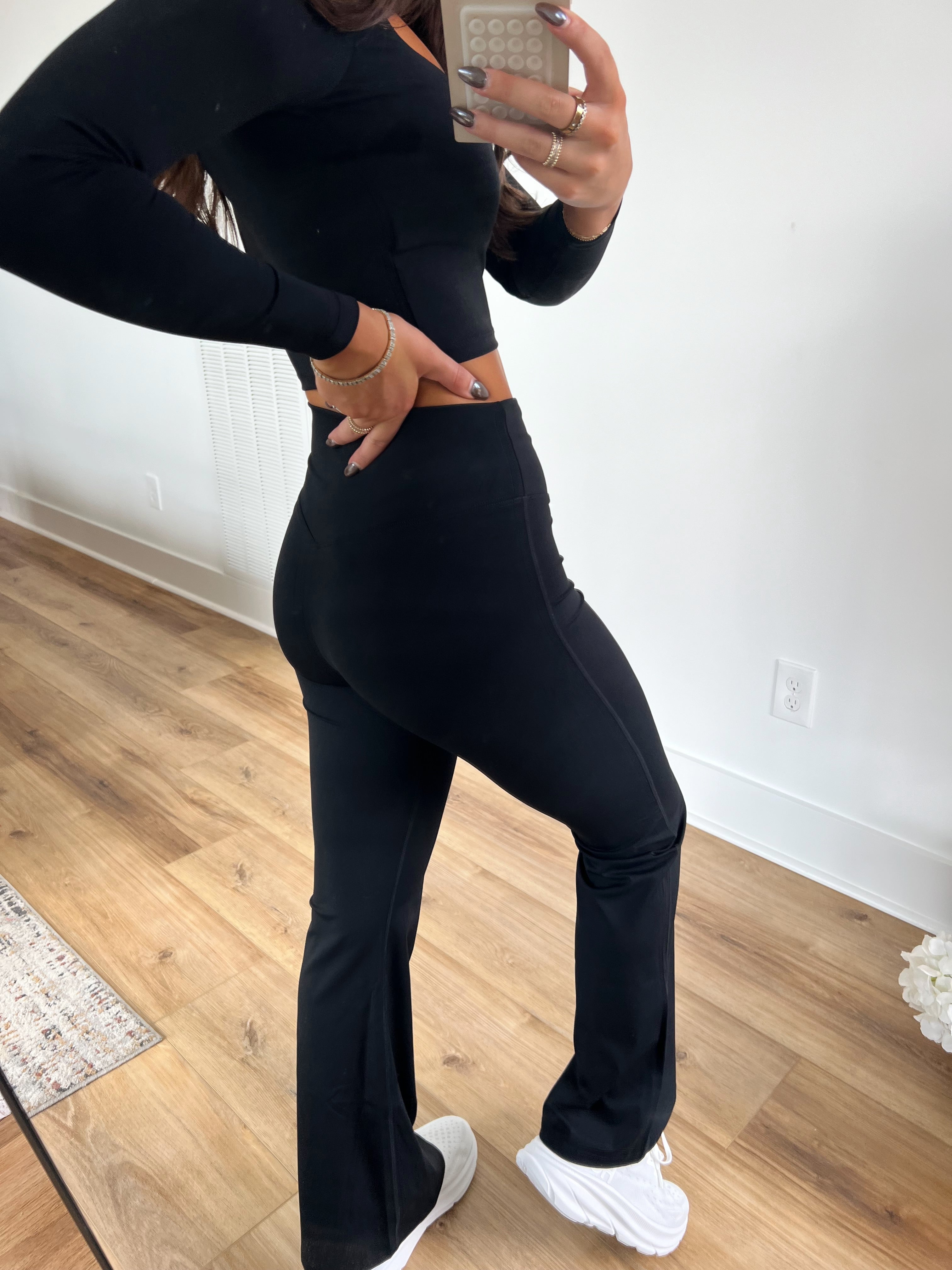 Black Ruched Waist Flare Leggings