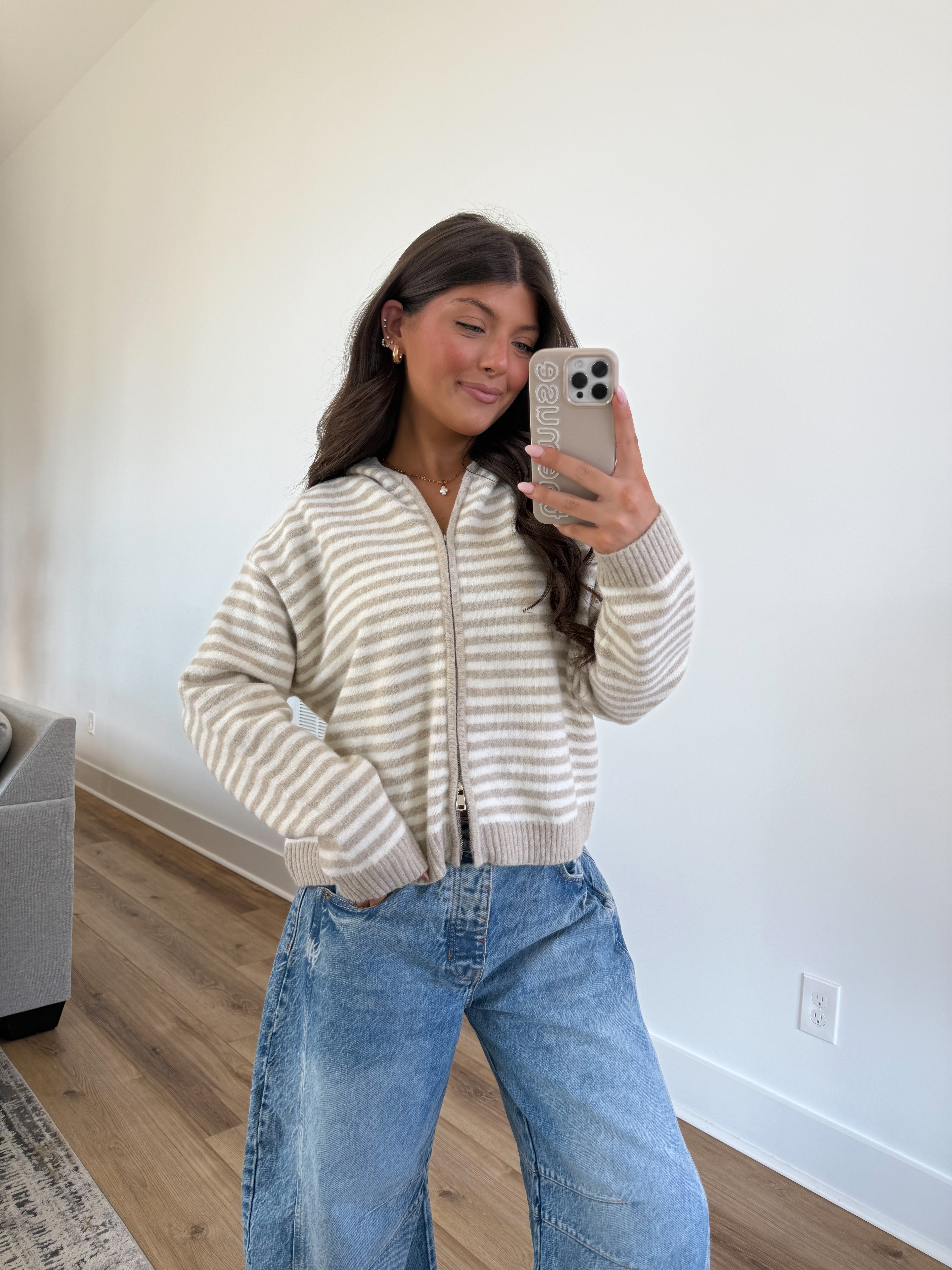 The Maddy Stripe Zip Up (Cream) (Restock)
