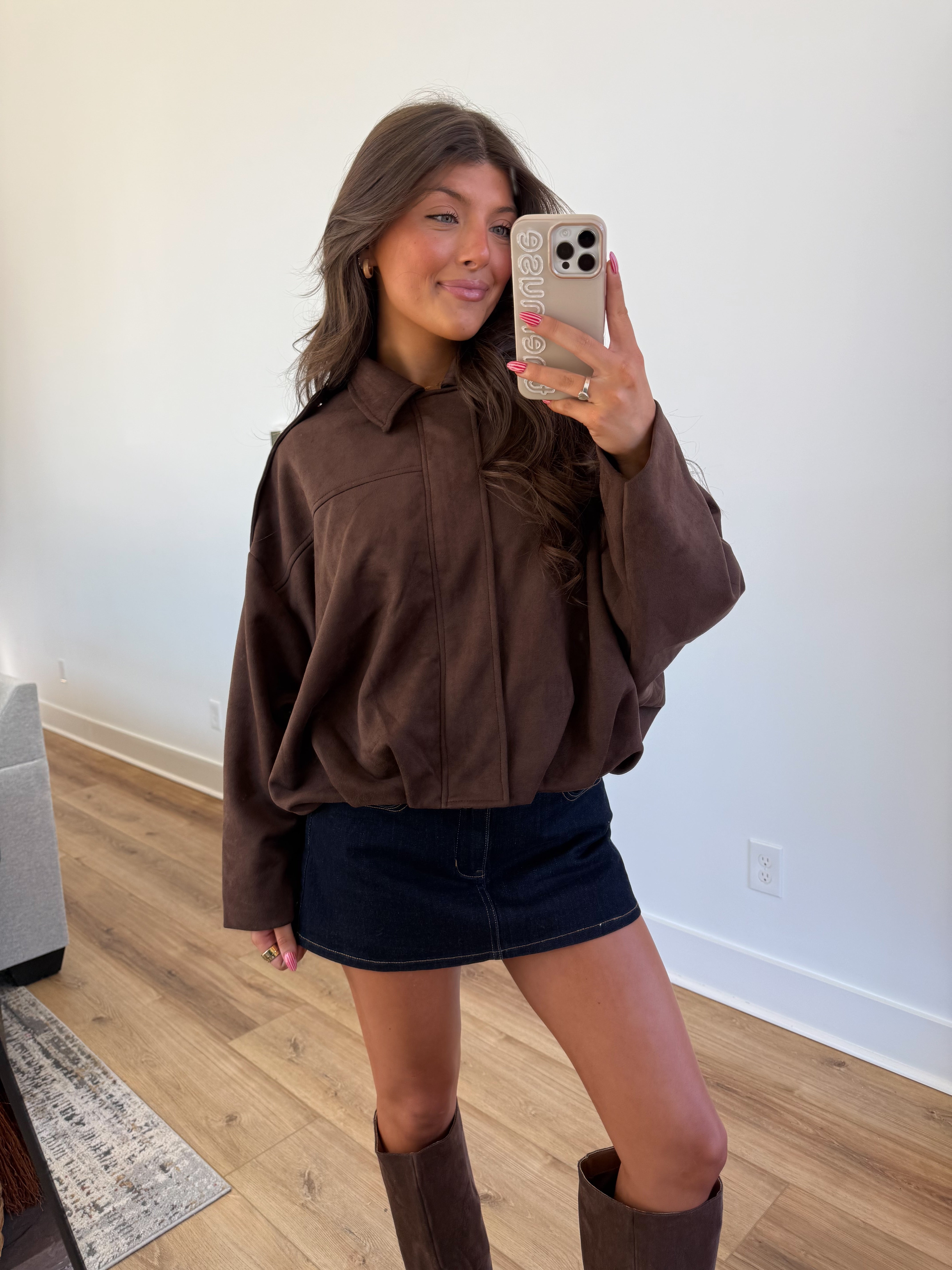 Suede Bomber Jacket (Brown)