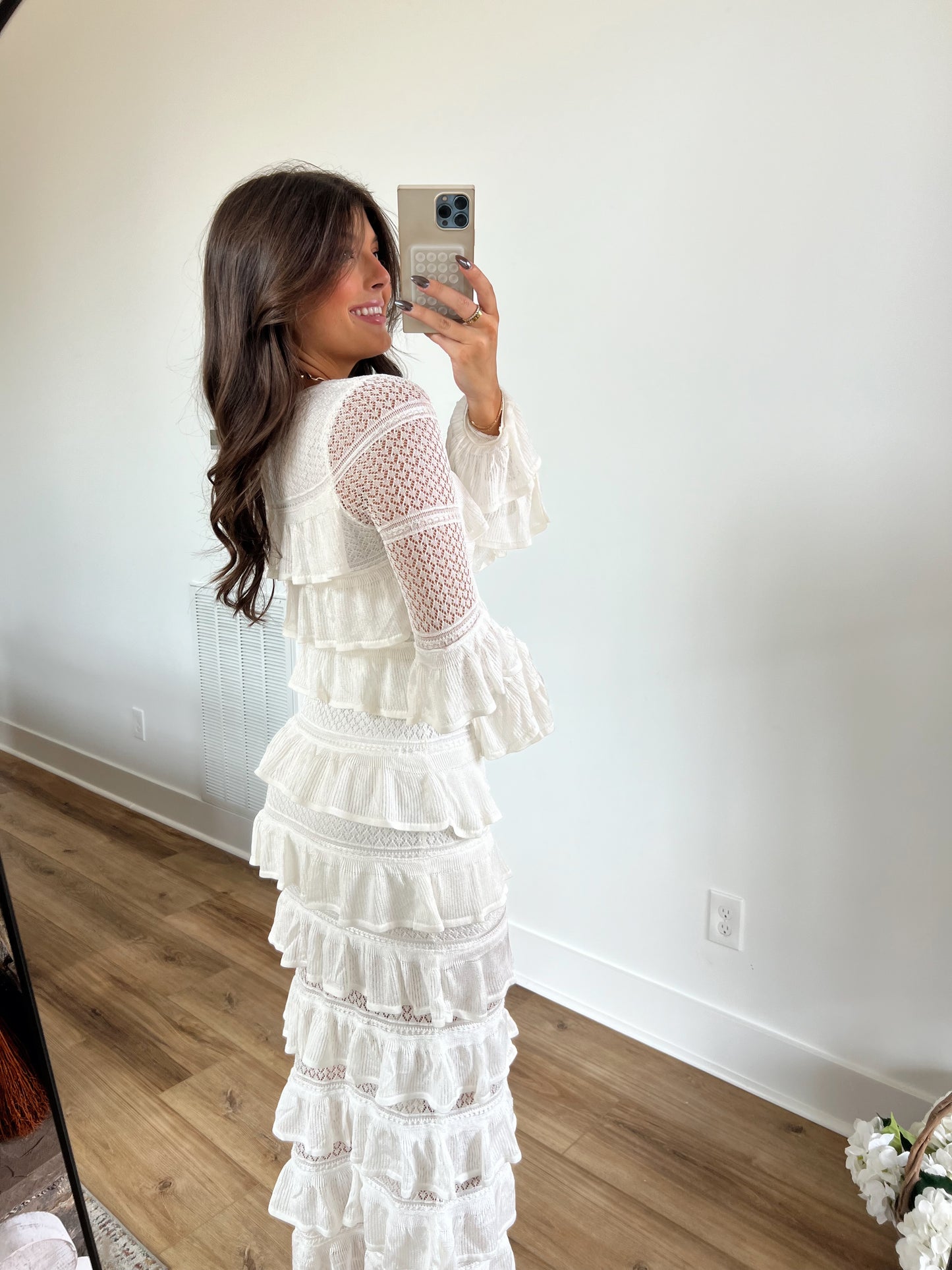 Ruffle Tiered Knit Maxi Dress Long Sleeve