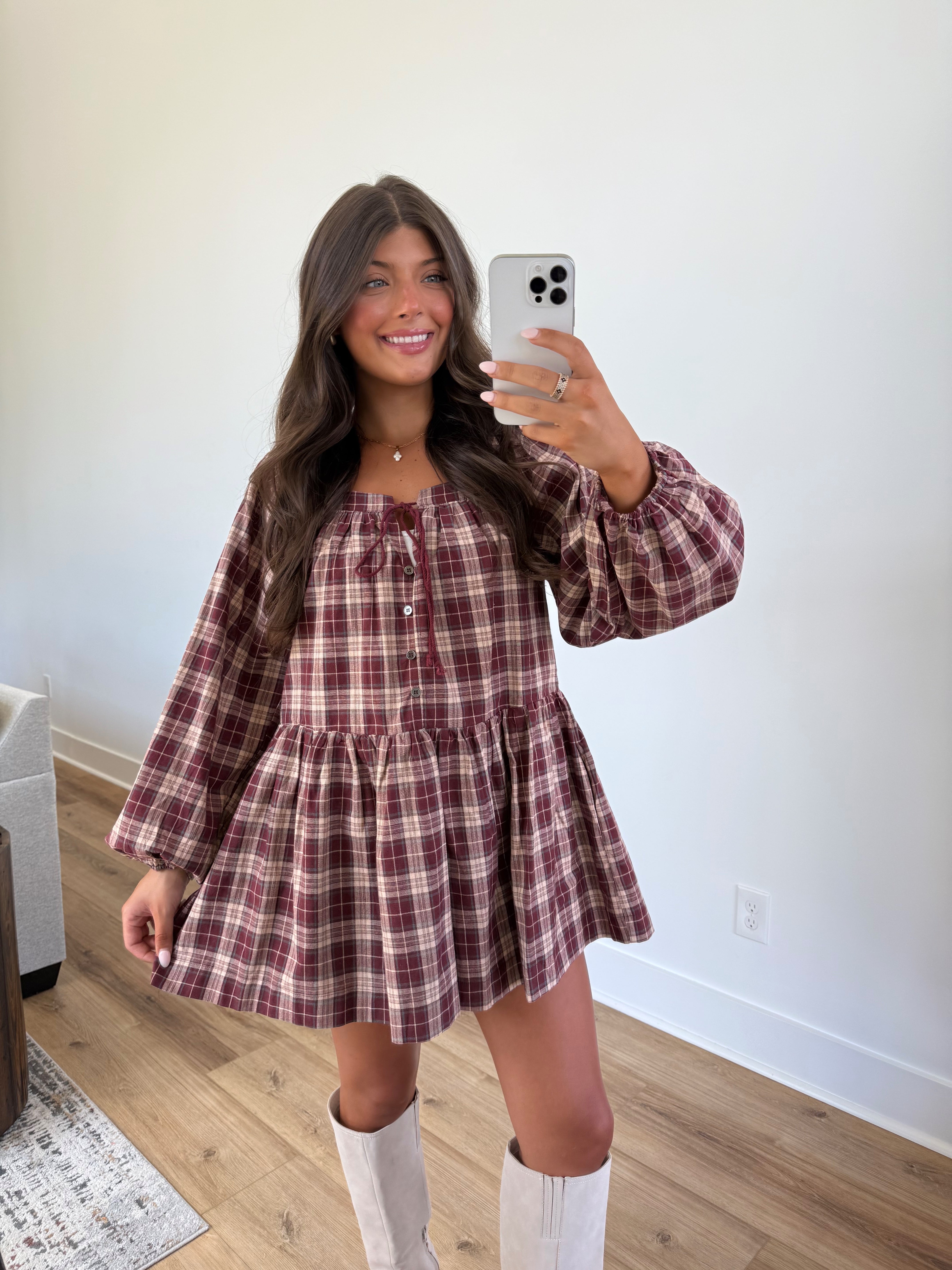 Berry Check Shift Dress