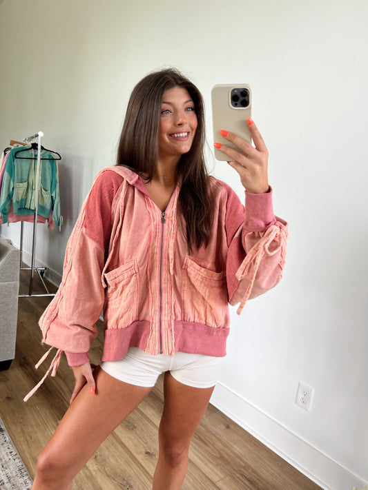 Rose Washed Zip-Up Jacket