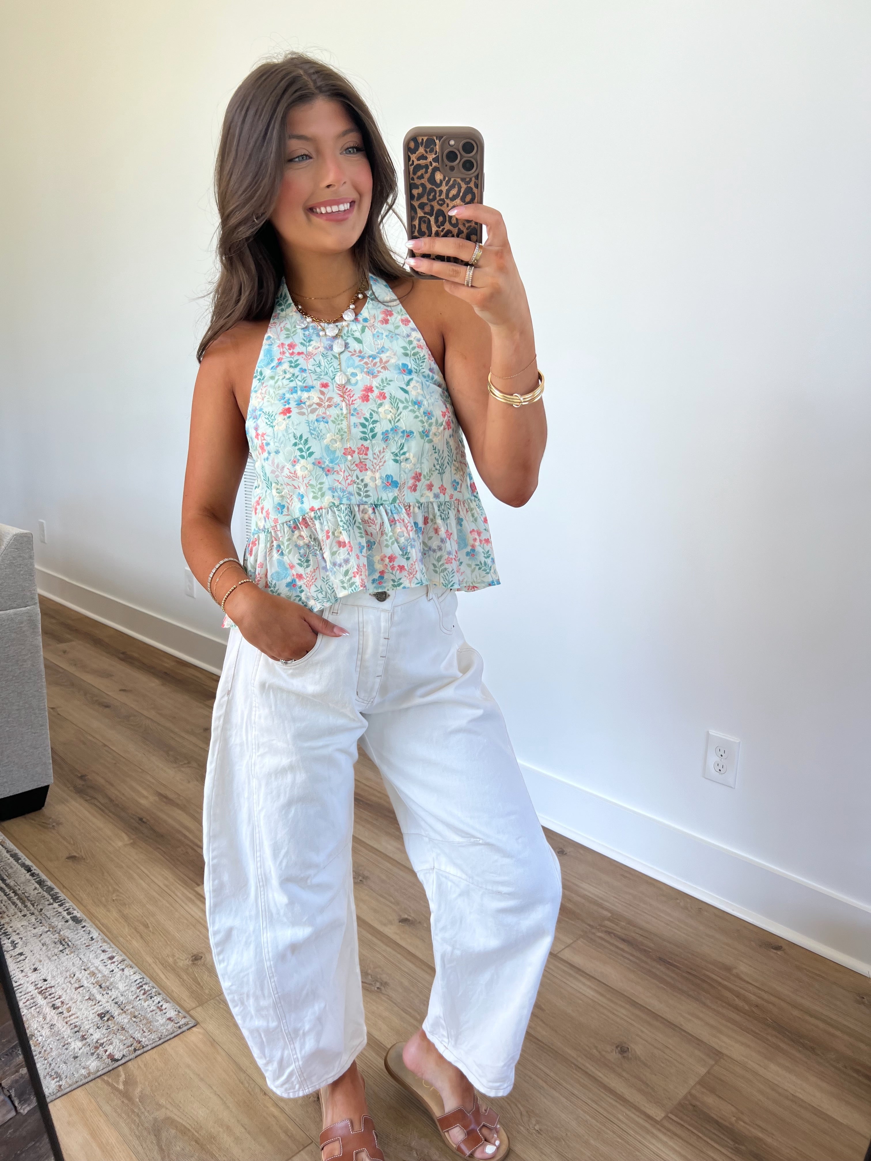 (Blue) Watercolor Bloom Halter Top