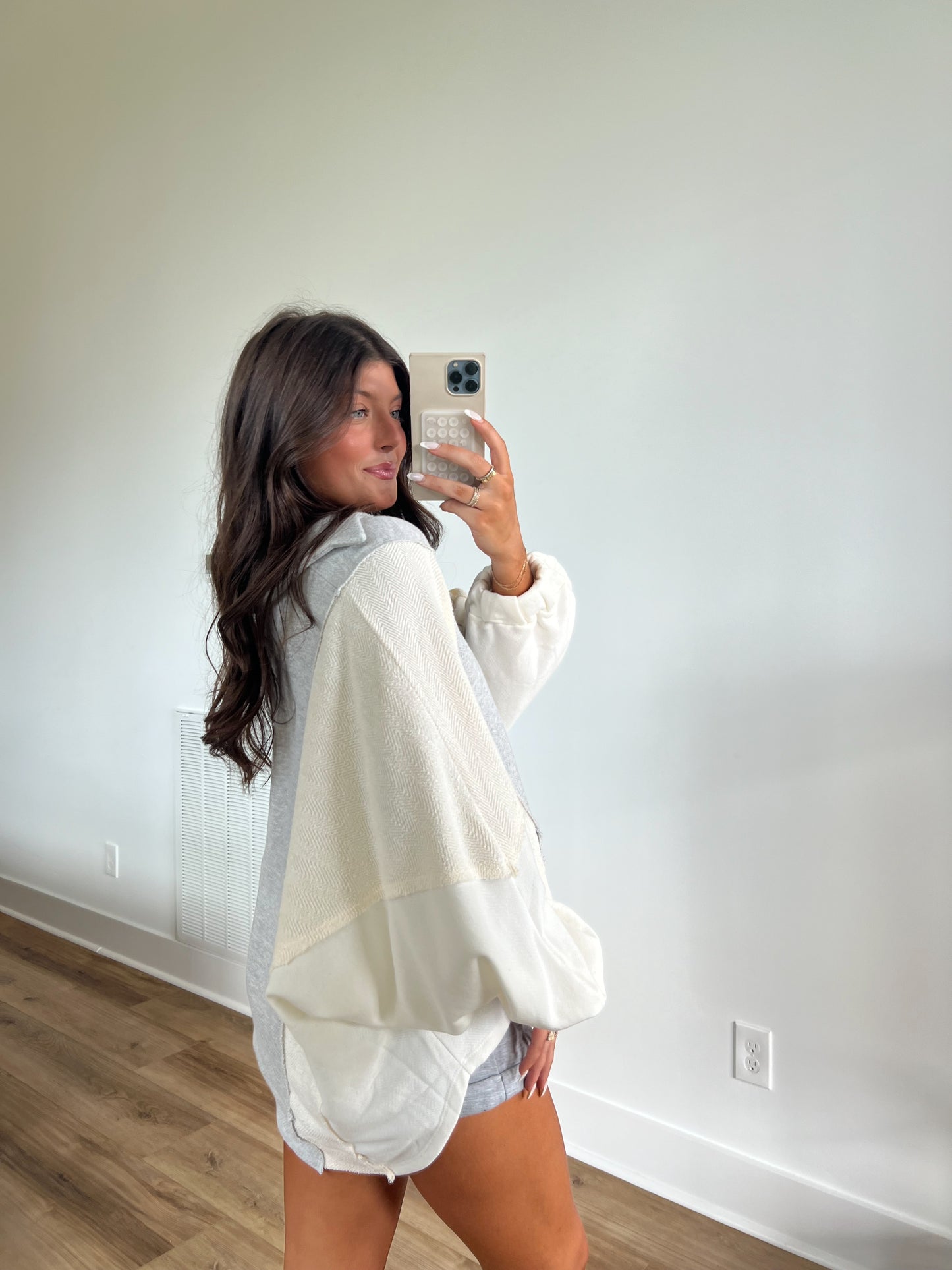 Triple Stripe Sweater Top (White, Cream, and Grey)