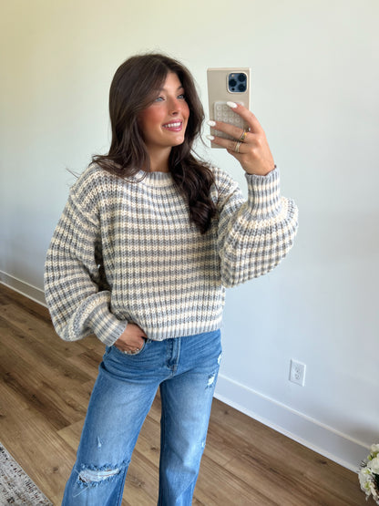 Chunky Knit Stripe Sweater (Slate Blue)