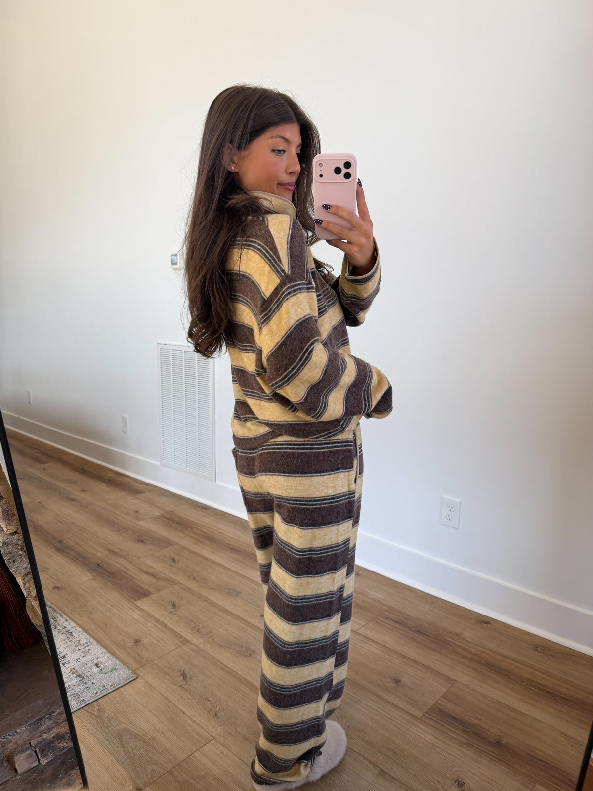 Retro Fleece Stripe Set (Honey/Brown)