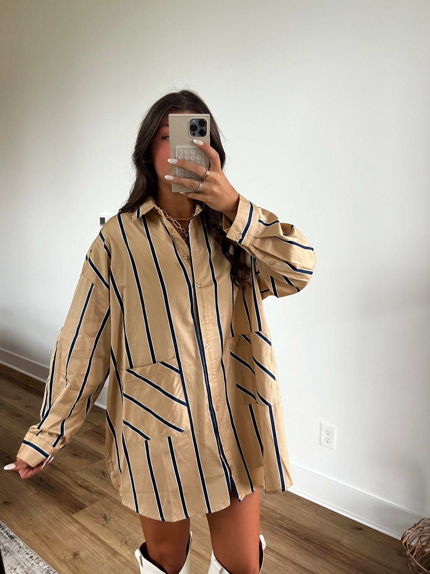 Beige Stripe T-Shirt Dress