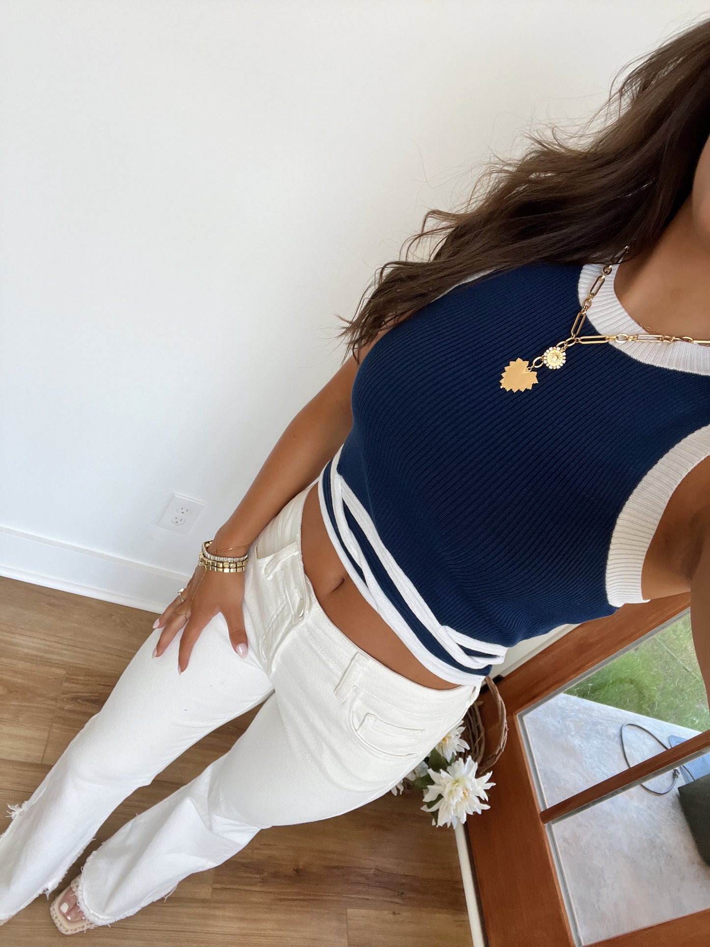 Navy Twist Top