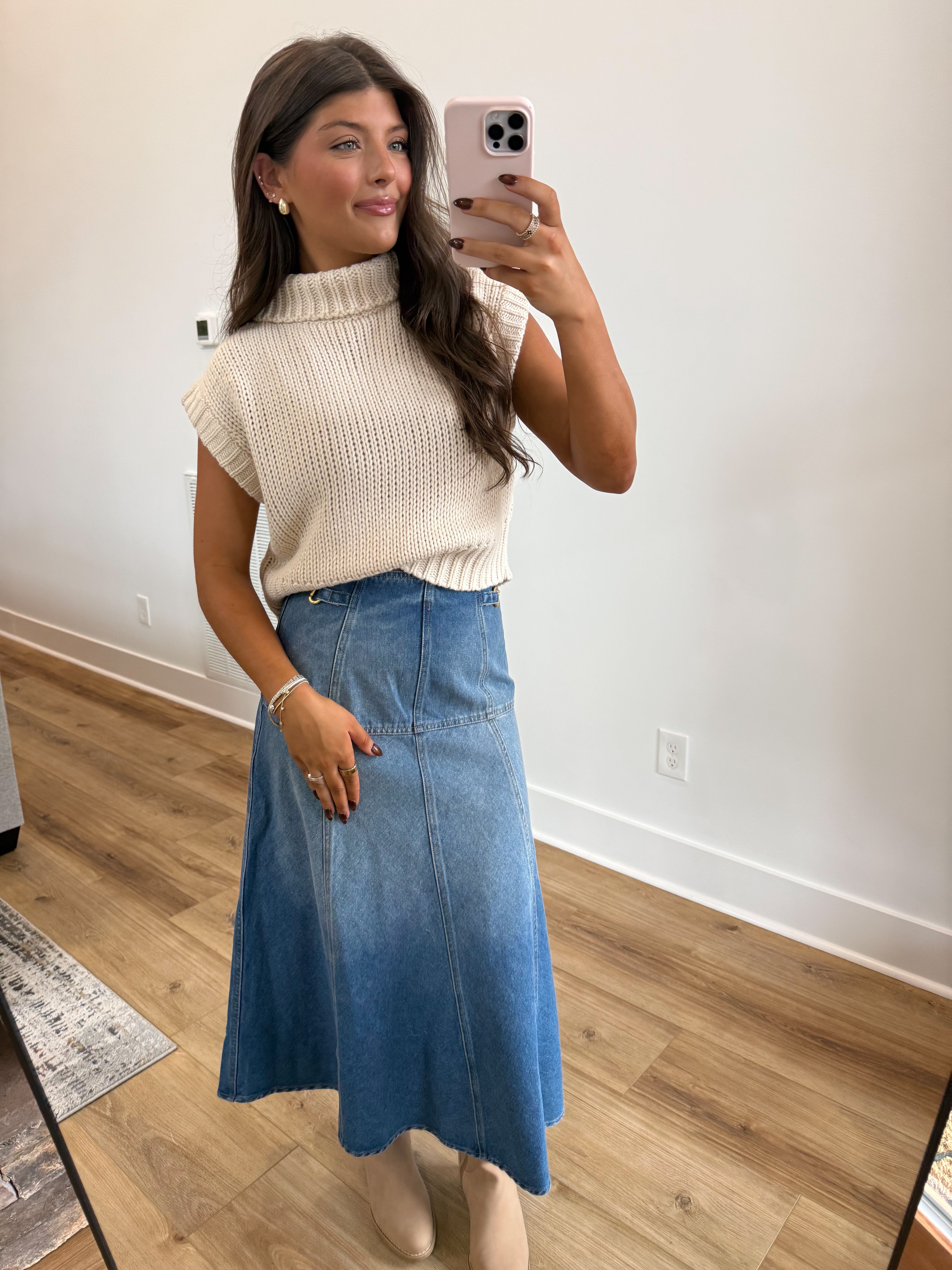 In The Details Denim Midi Skirt