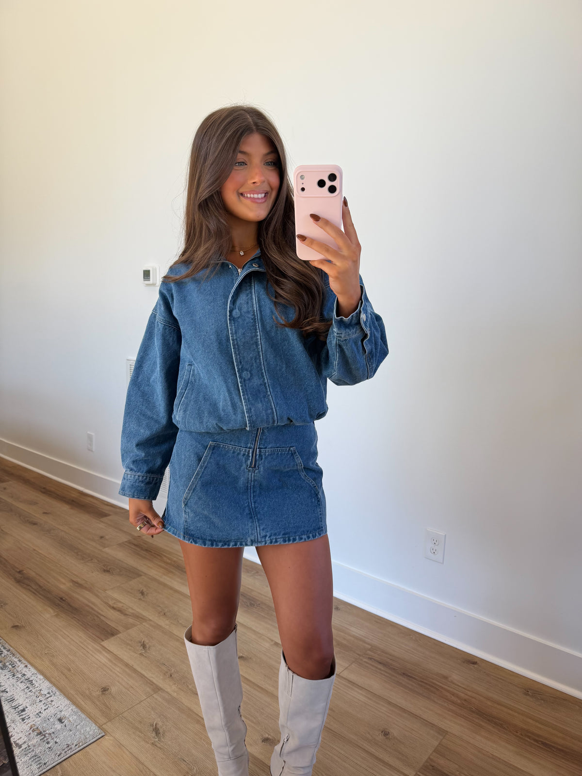 Denim Mock Neck Mini Dress