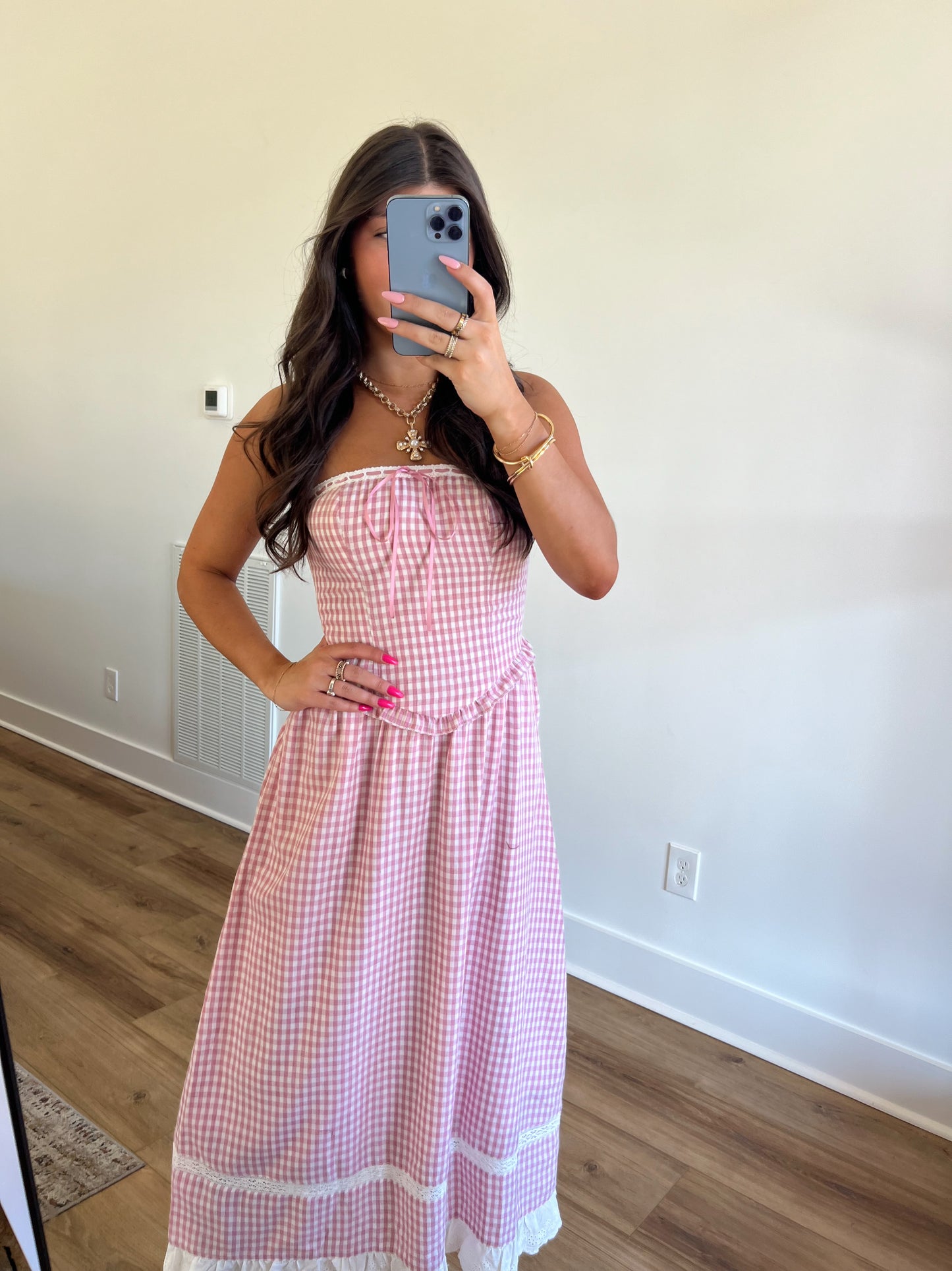 Pink Plaid Midi Dress