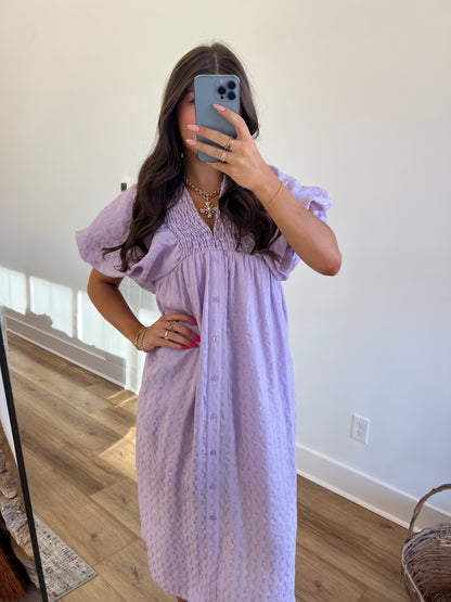 Lavender Puff Sleeve Midi Dress