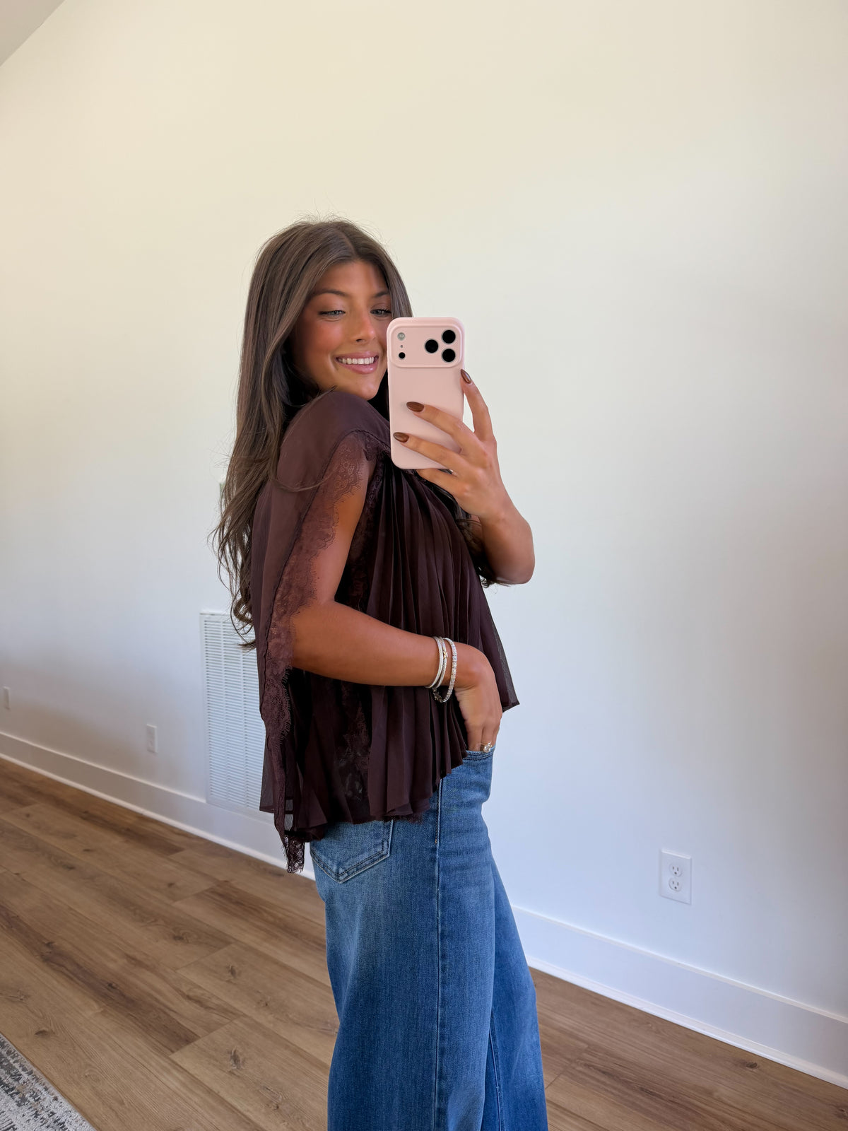 Brown Pleat Blouse