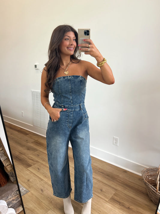 Denim Barrel Jean Jumpsuit (Restock)