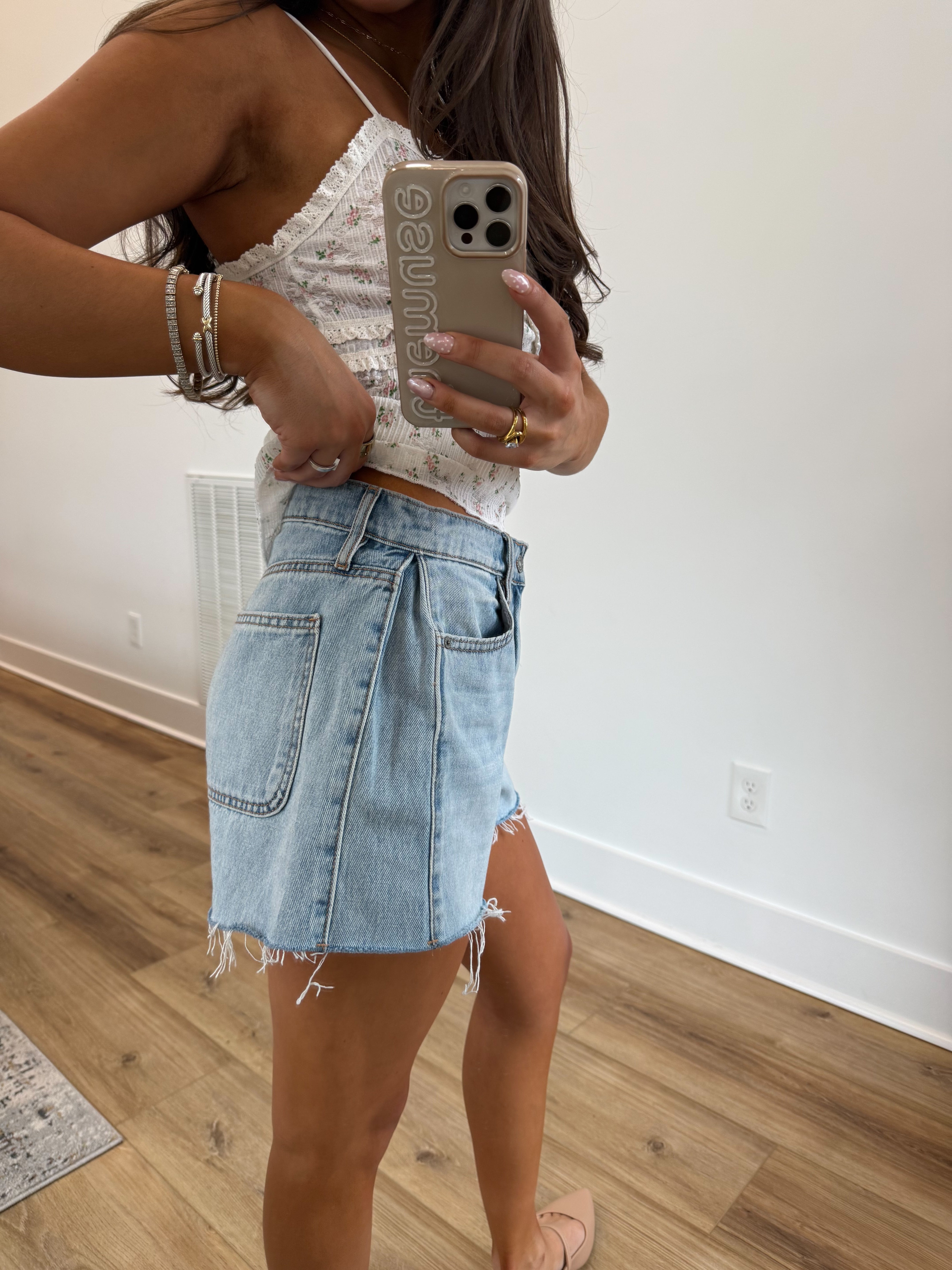 Ligth Denim Flare Shorts