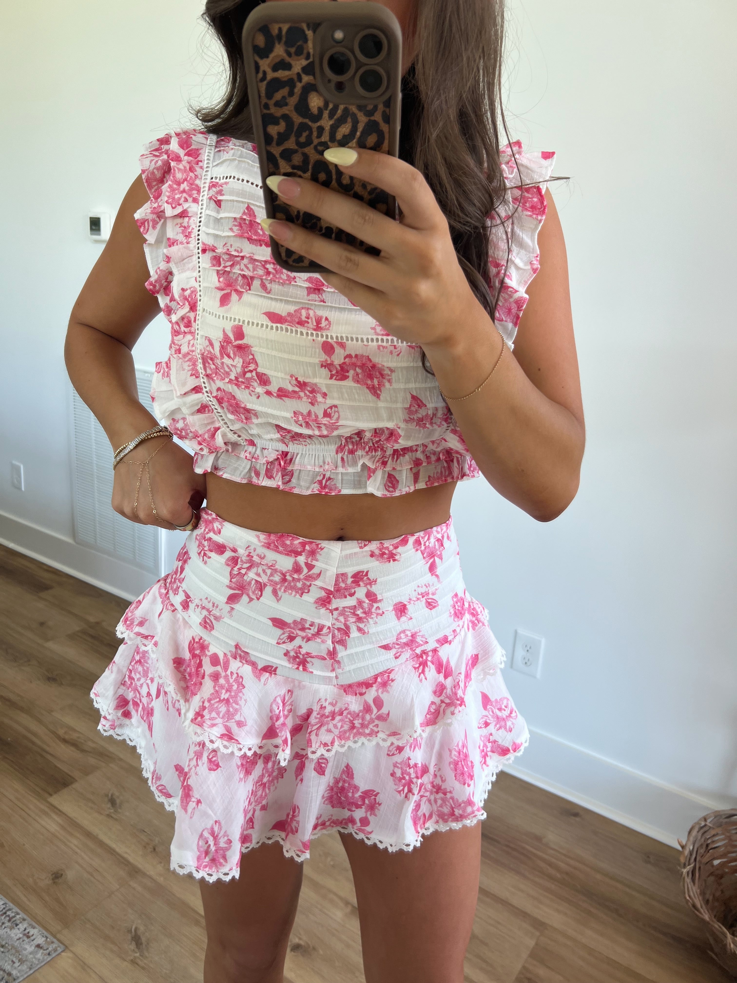 Pink Hawaiian Floral Skirt Set