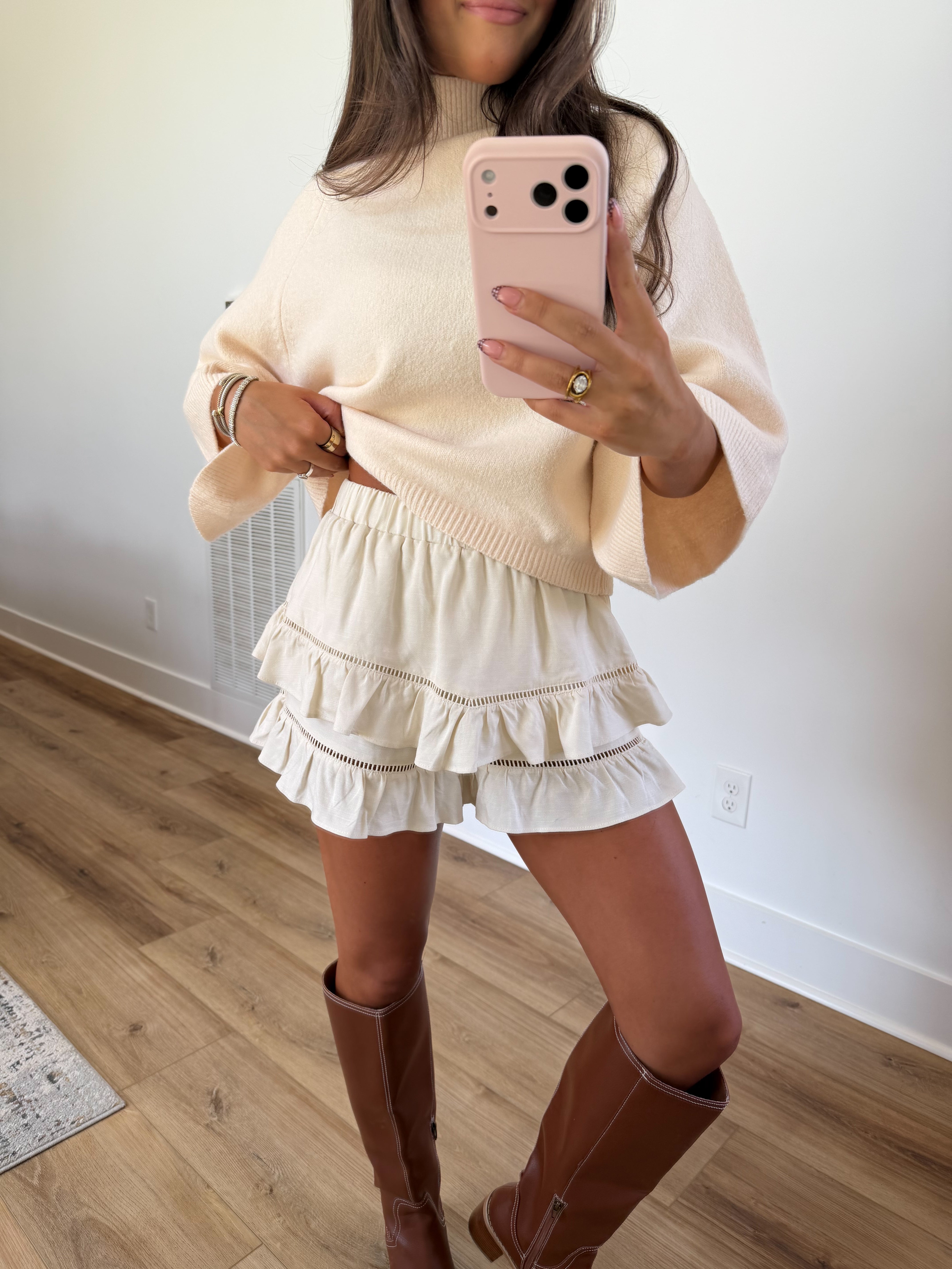 Cream Ruffle Short