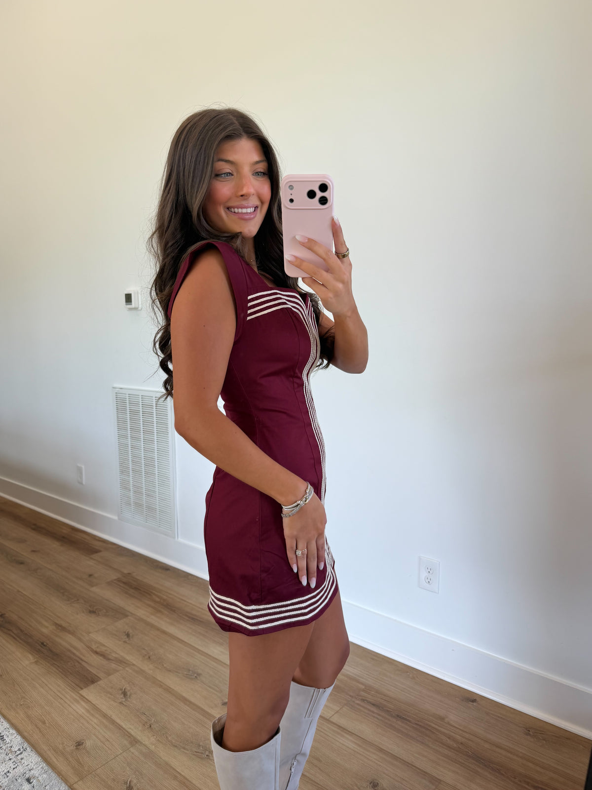 Gaines Trim Mini Dress (Burugndy)