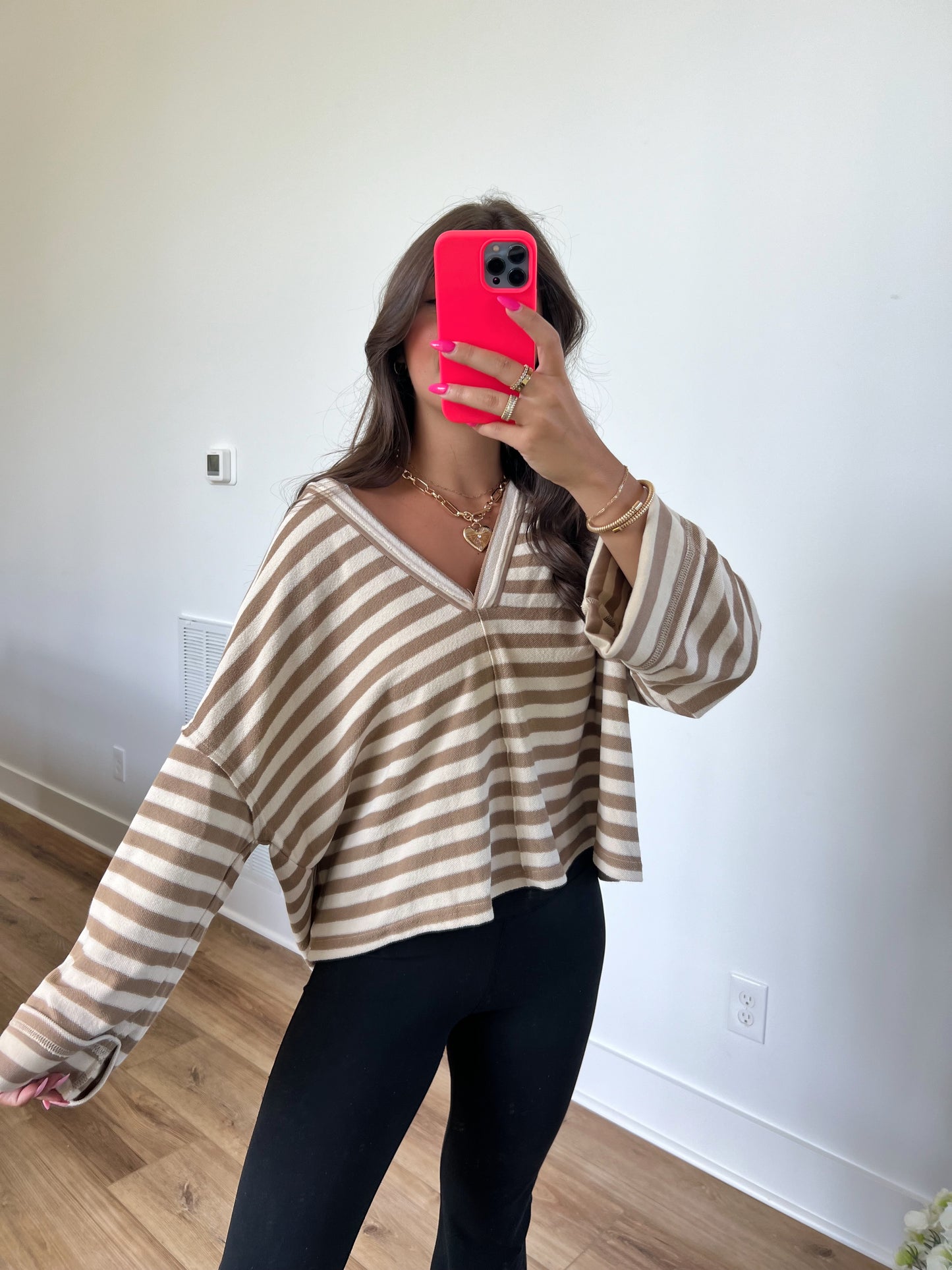 Tan Stripe Back Tie Pullover