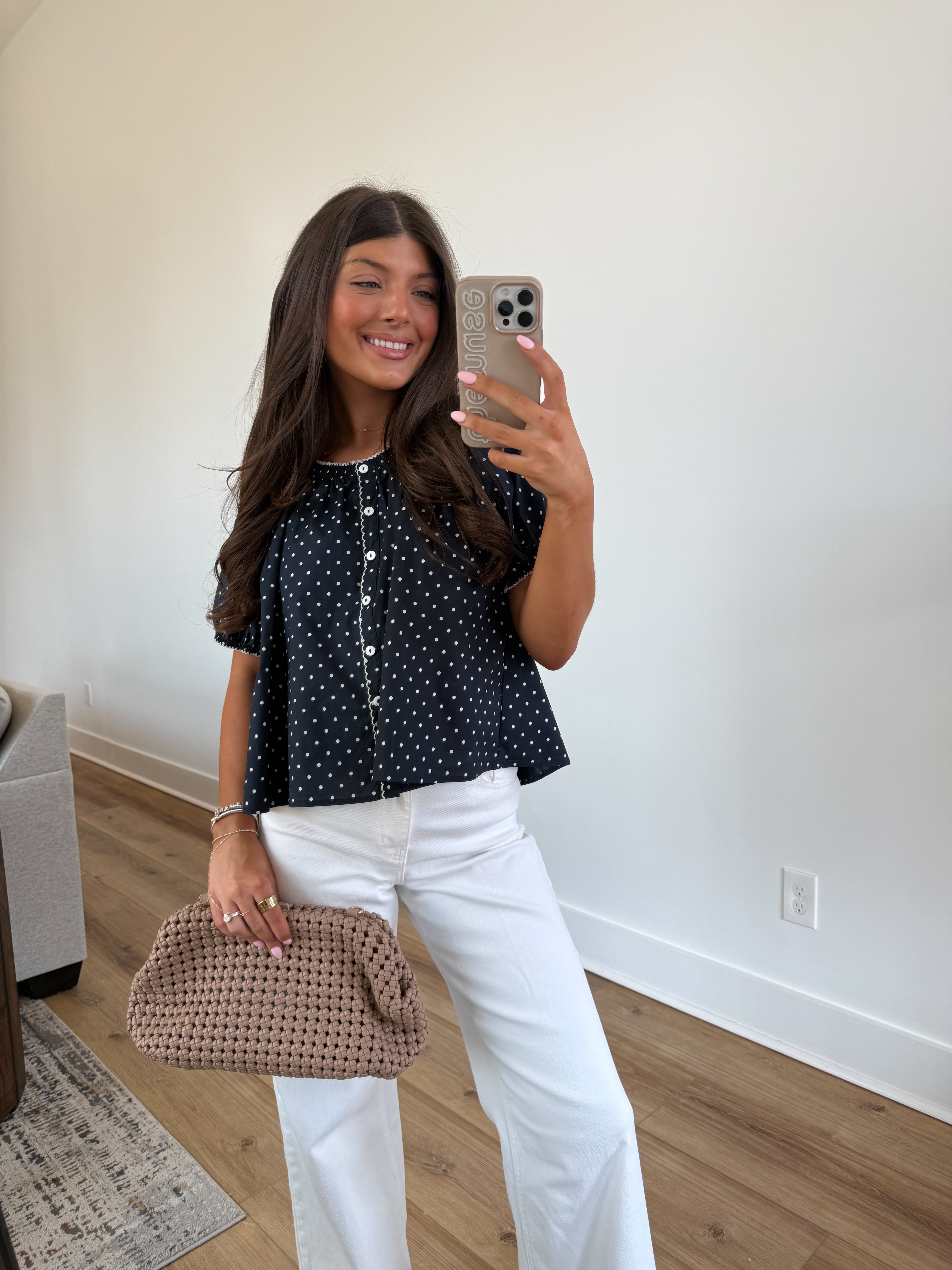 Polka Dot Button Top (Navy)(Restock)