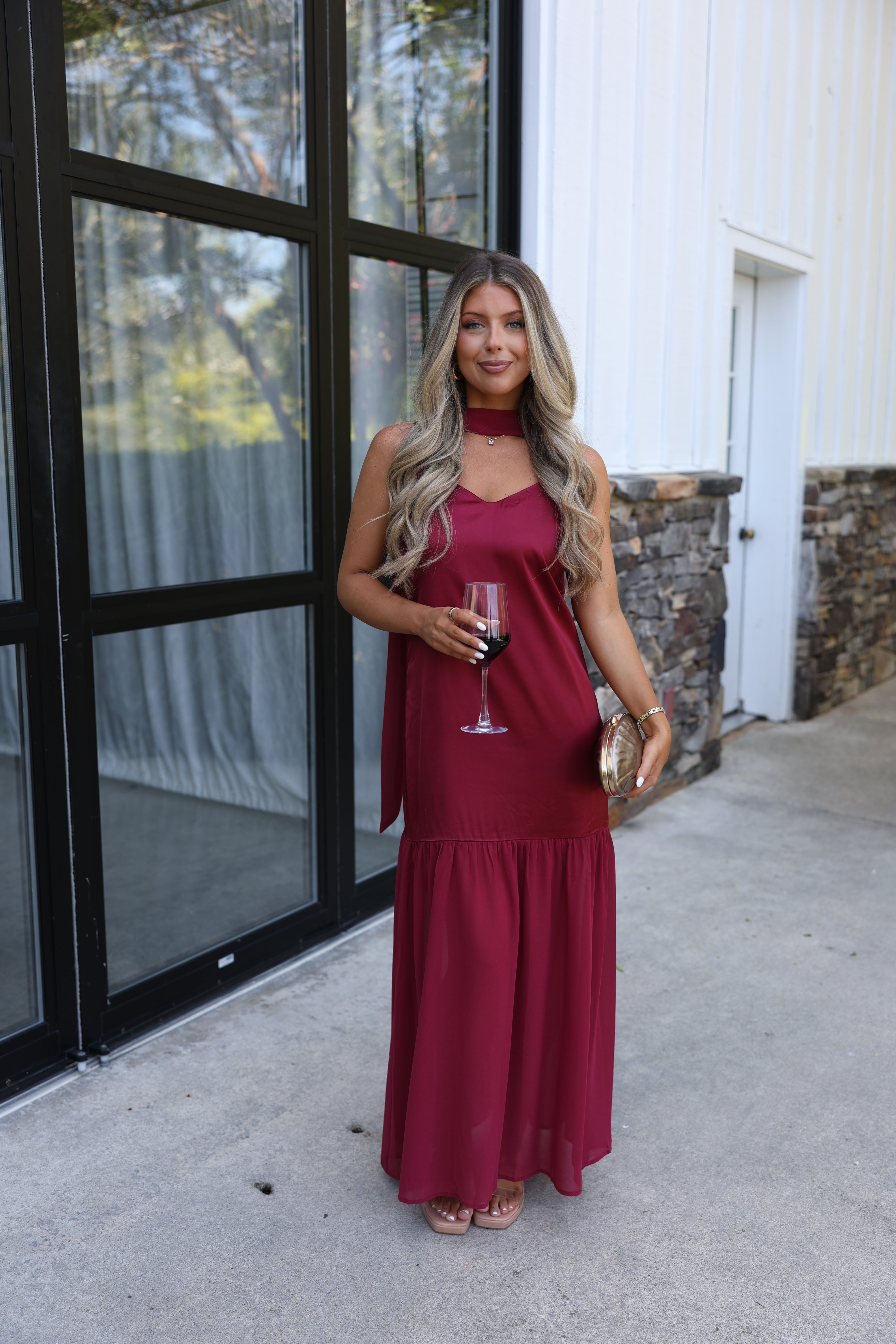 Satin to Sheer Maxi (Burgundy)