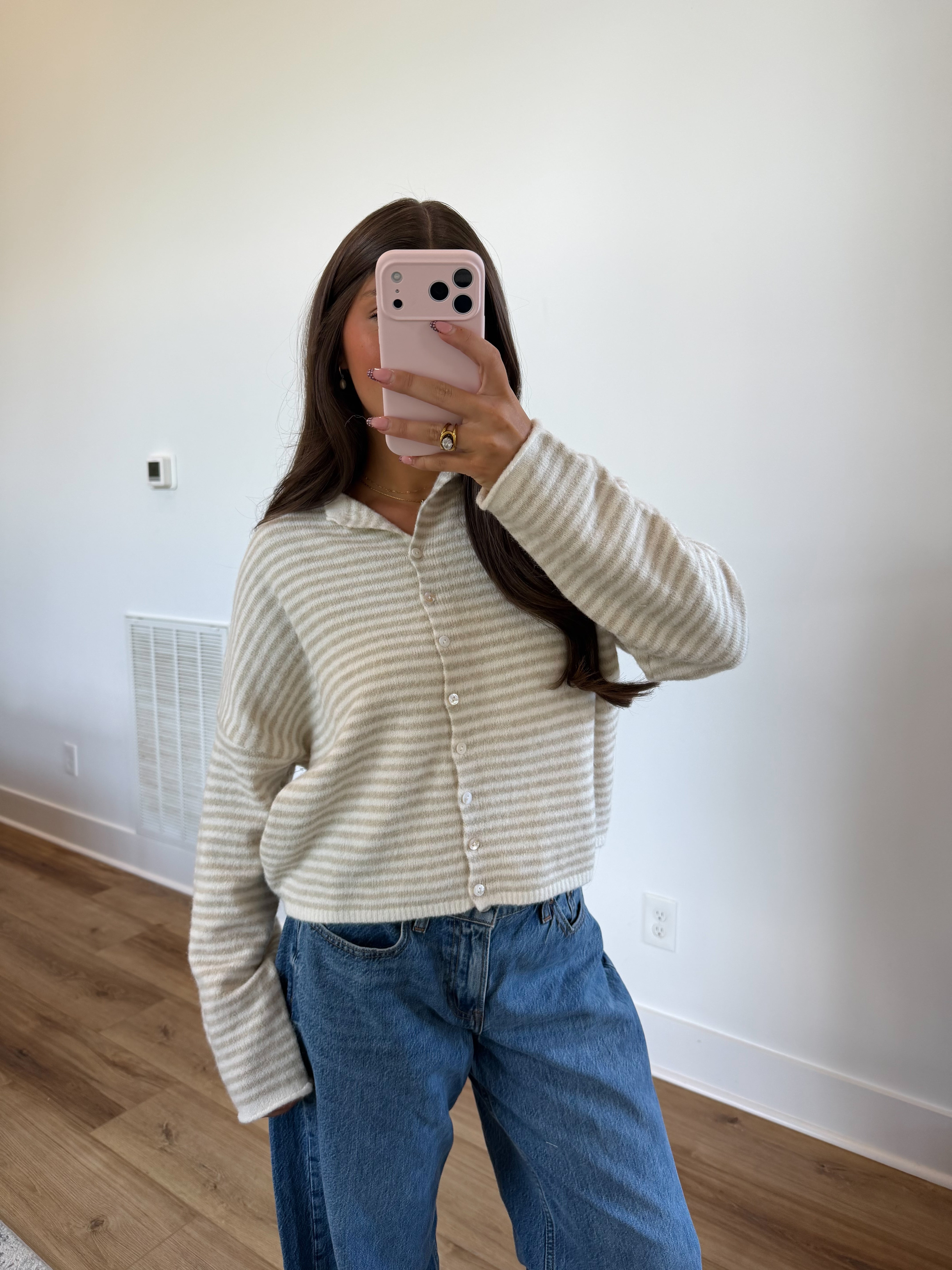 Best Dress Cardigan (Beige Stripes)