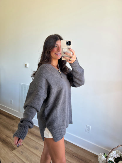 Charcoal Slouchy V-Neck Sweater