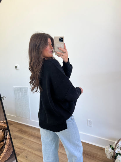 Black Essential Oversized Cozy Knit Sweater