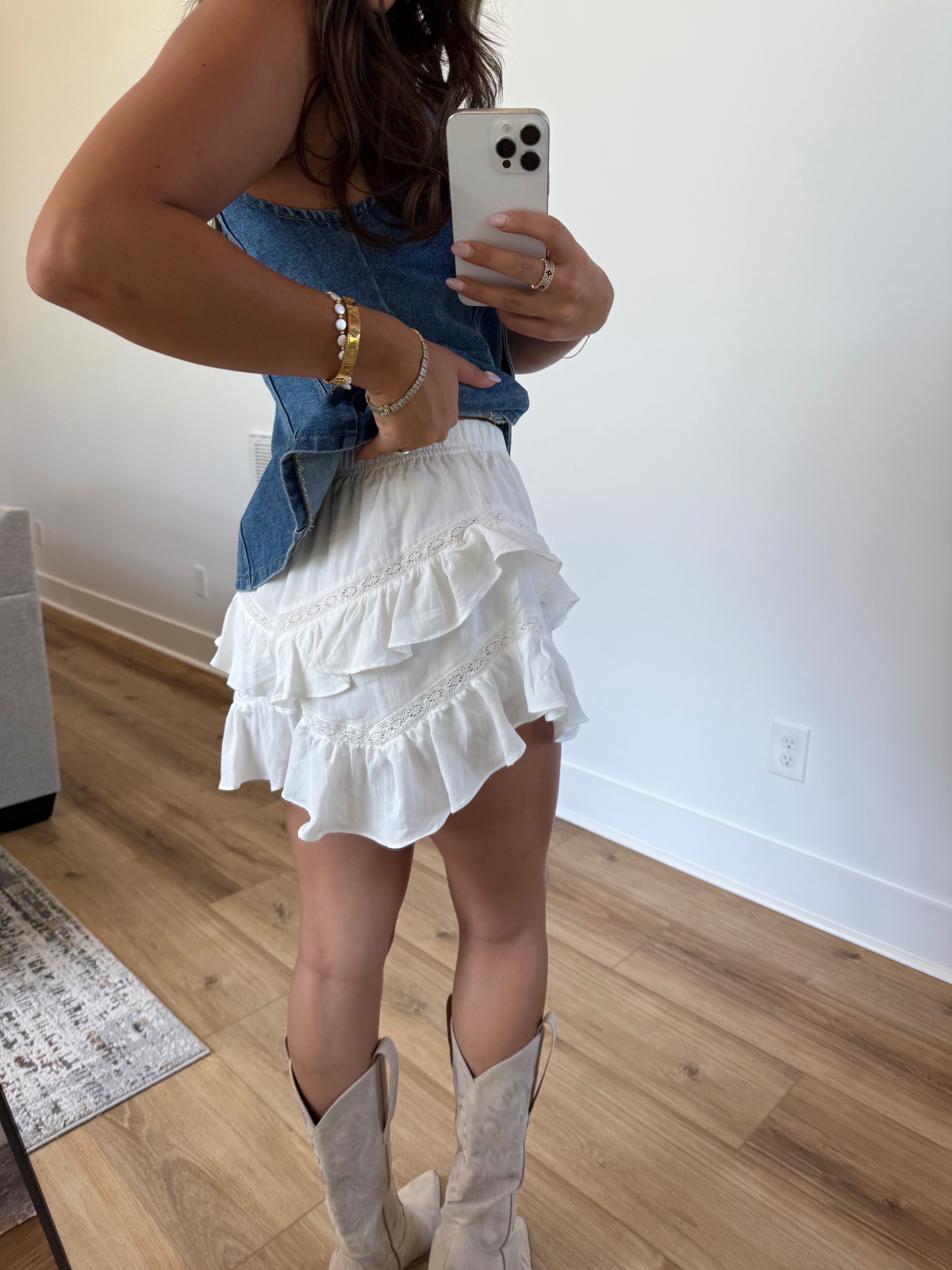 White Ruffle Lace Shorts
