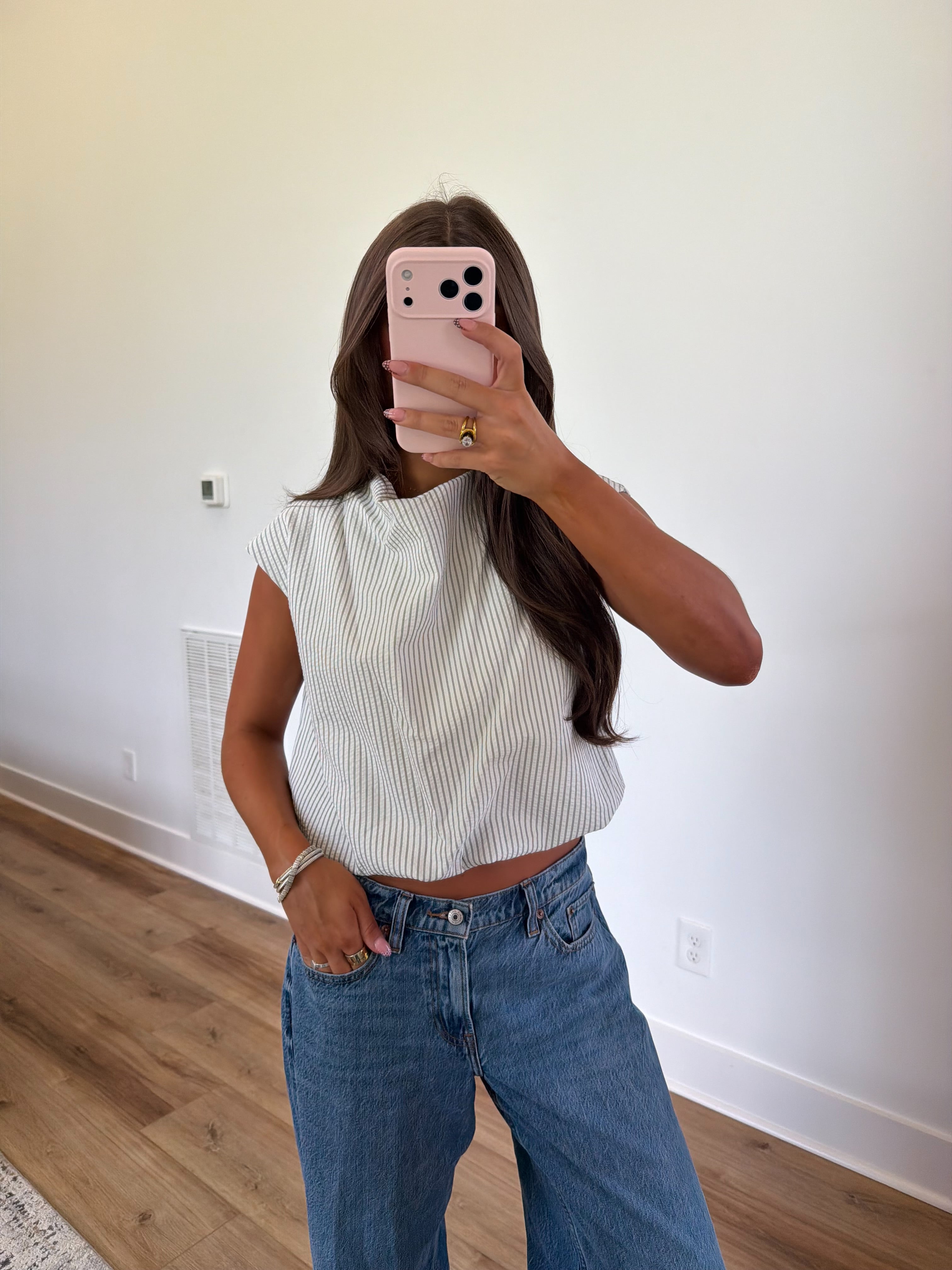 Pinstripe Boxy Top (White)