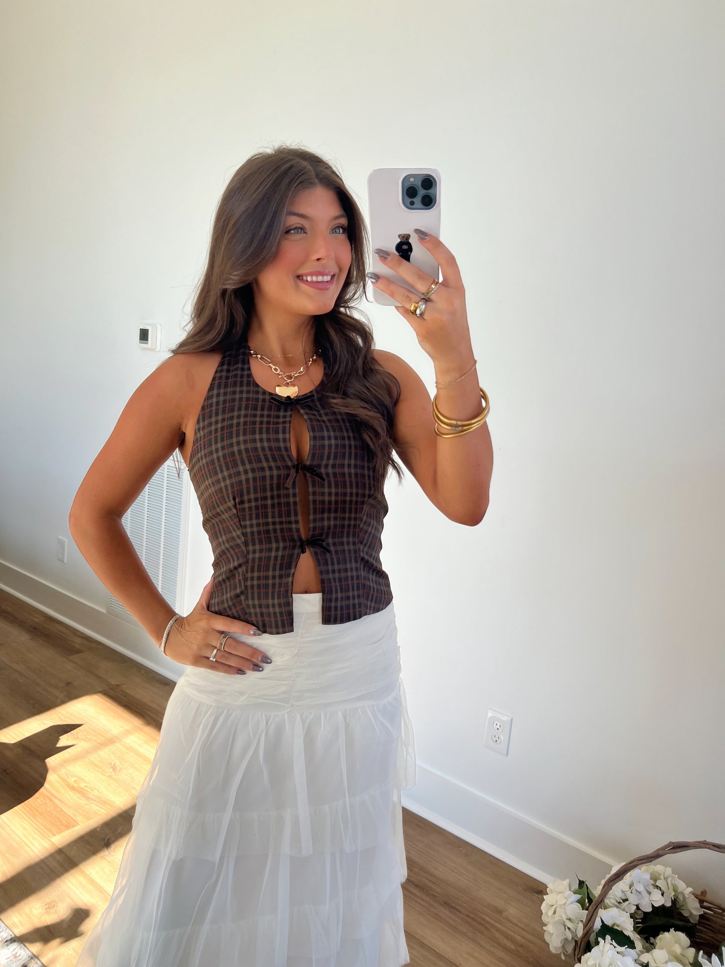 Plaid/Bow Halter Top