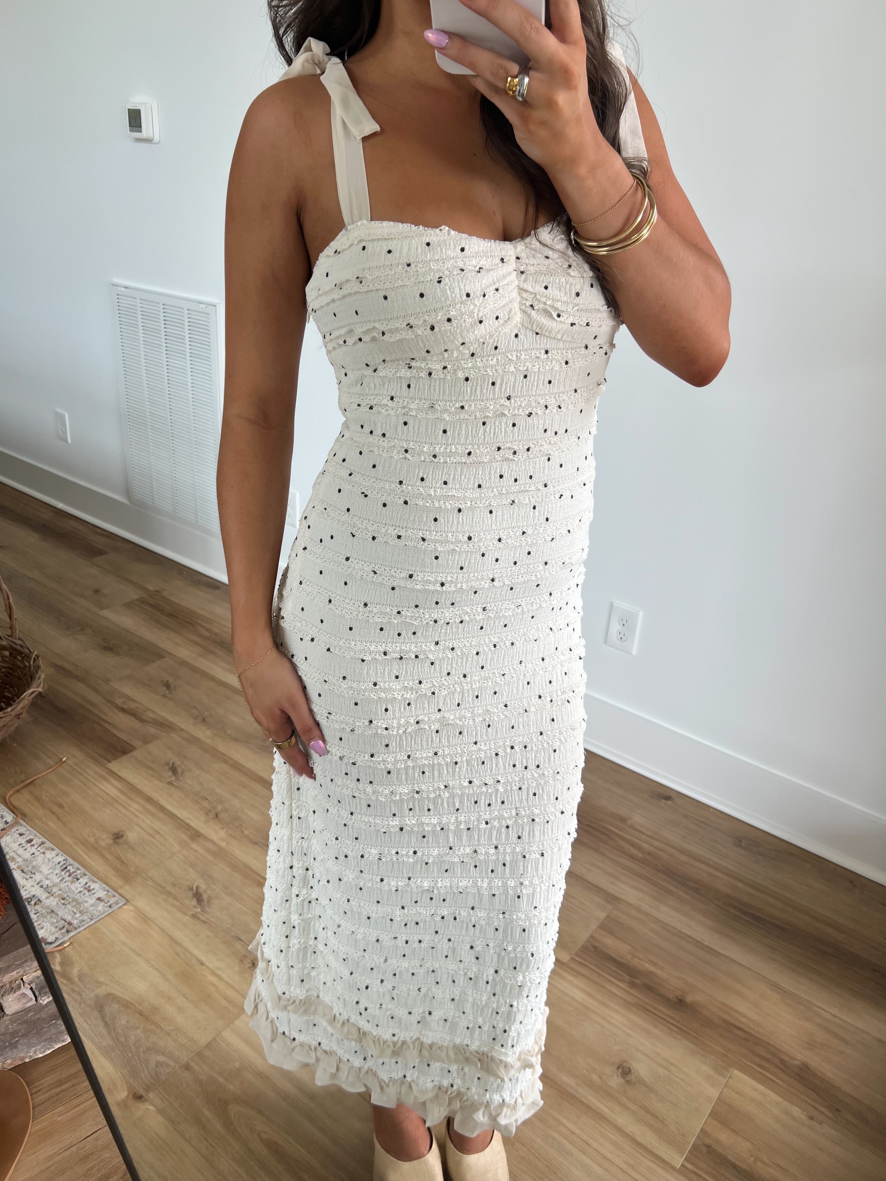 Henry Polka Dot Lace Ruffle Midi Dress