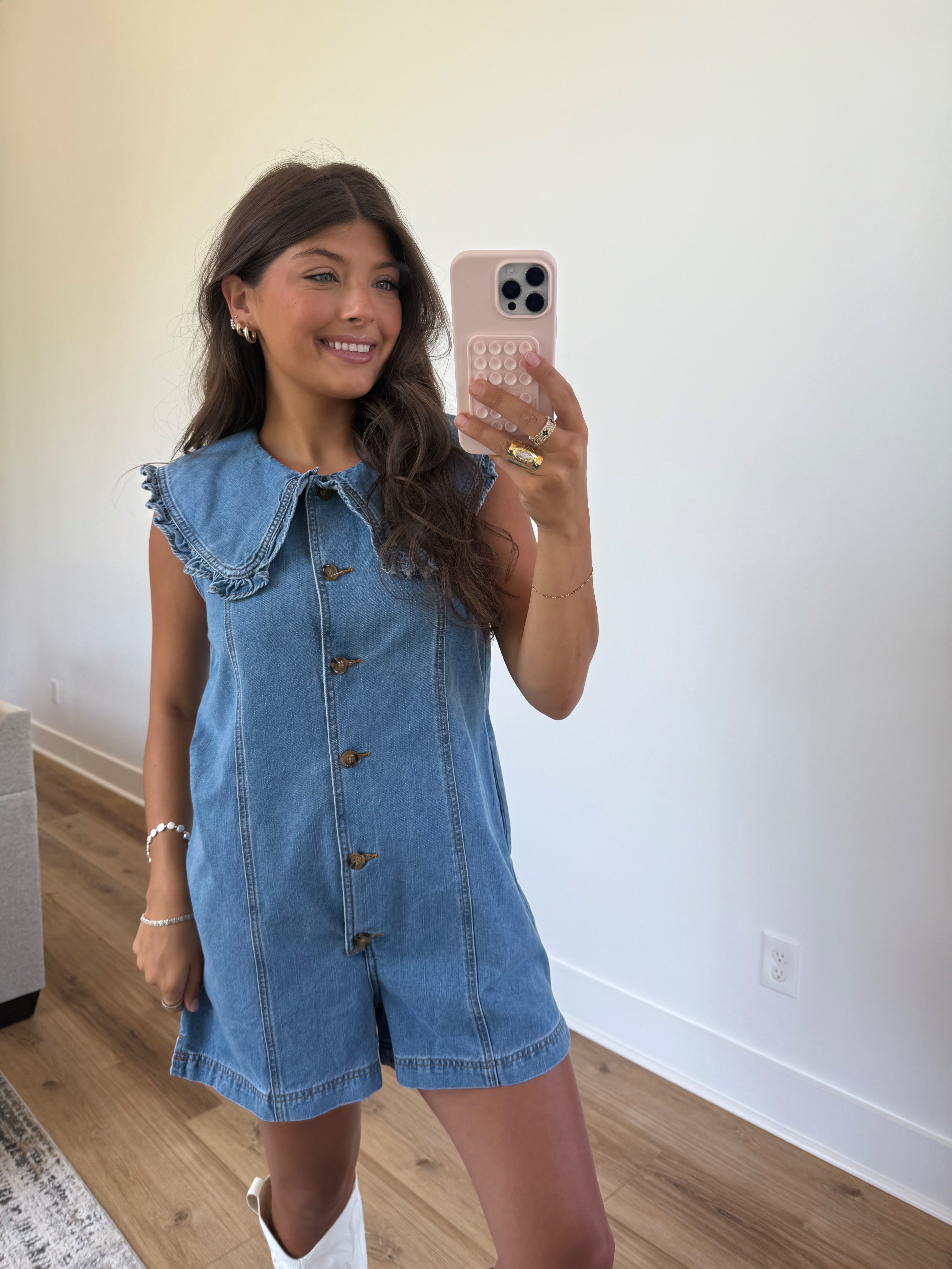 Collar Me Cute Romper (Dark Denim)