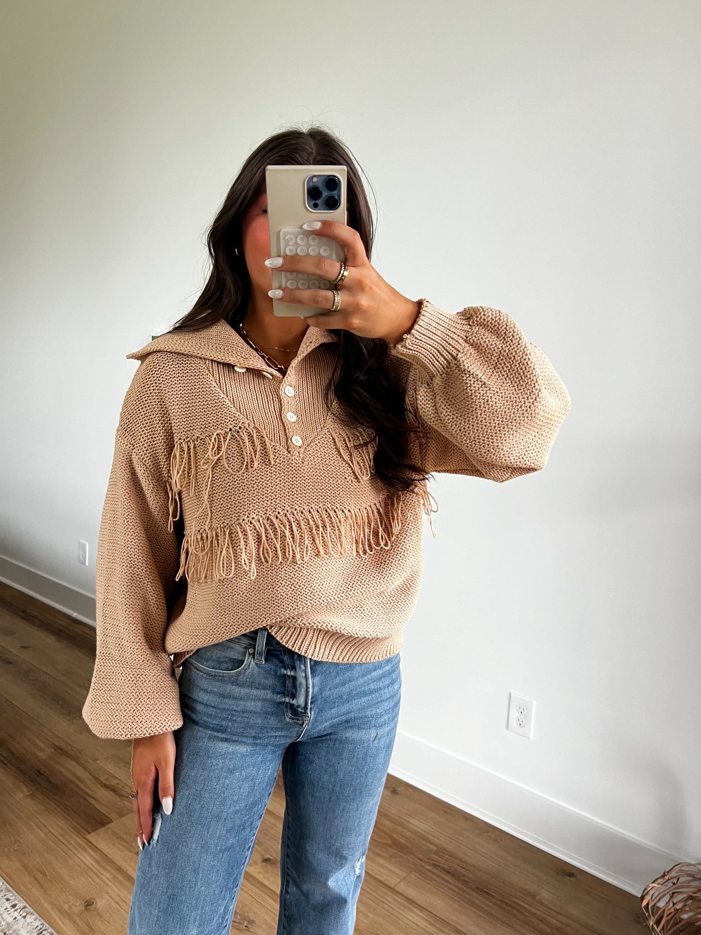 Camel Frayed Sweater