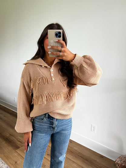 Camel Frayed Sweater