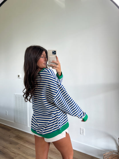 Khloe Blue/White/Green Stripe Top