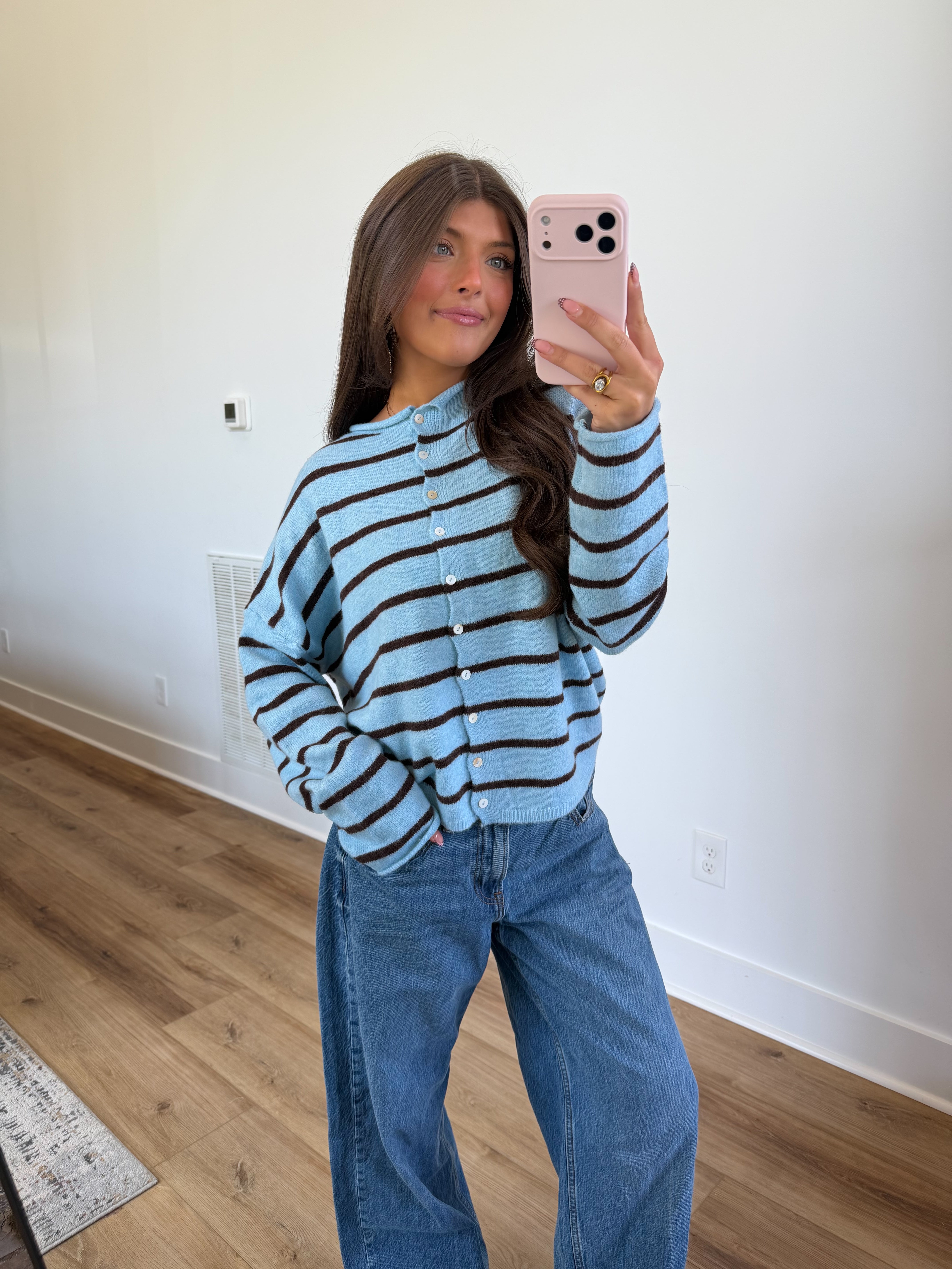 Best Dress Cardigan (Blue/Brown Stripes)
