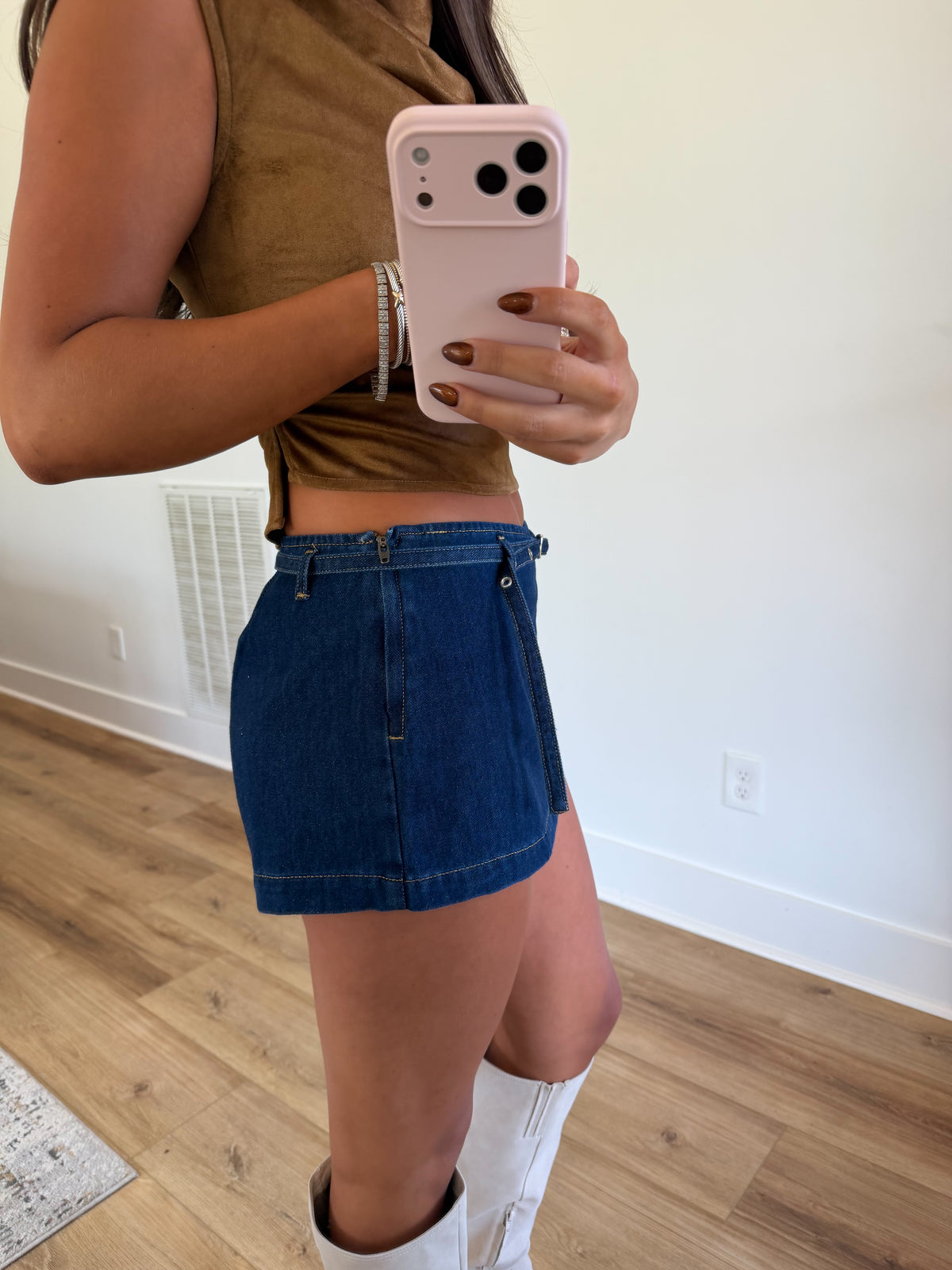 Silver Detail Denim Skort