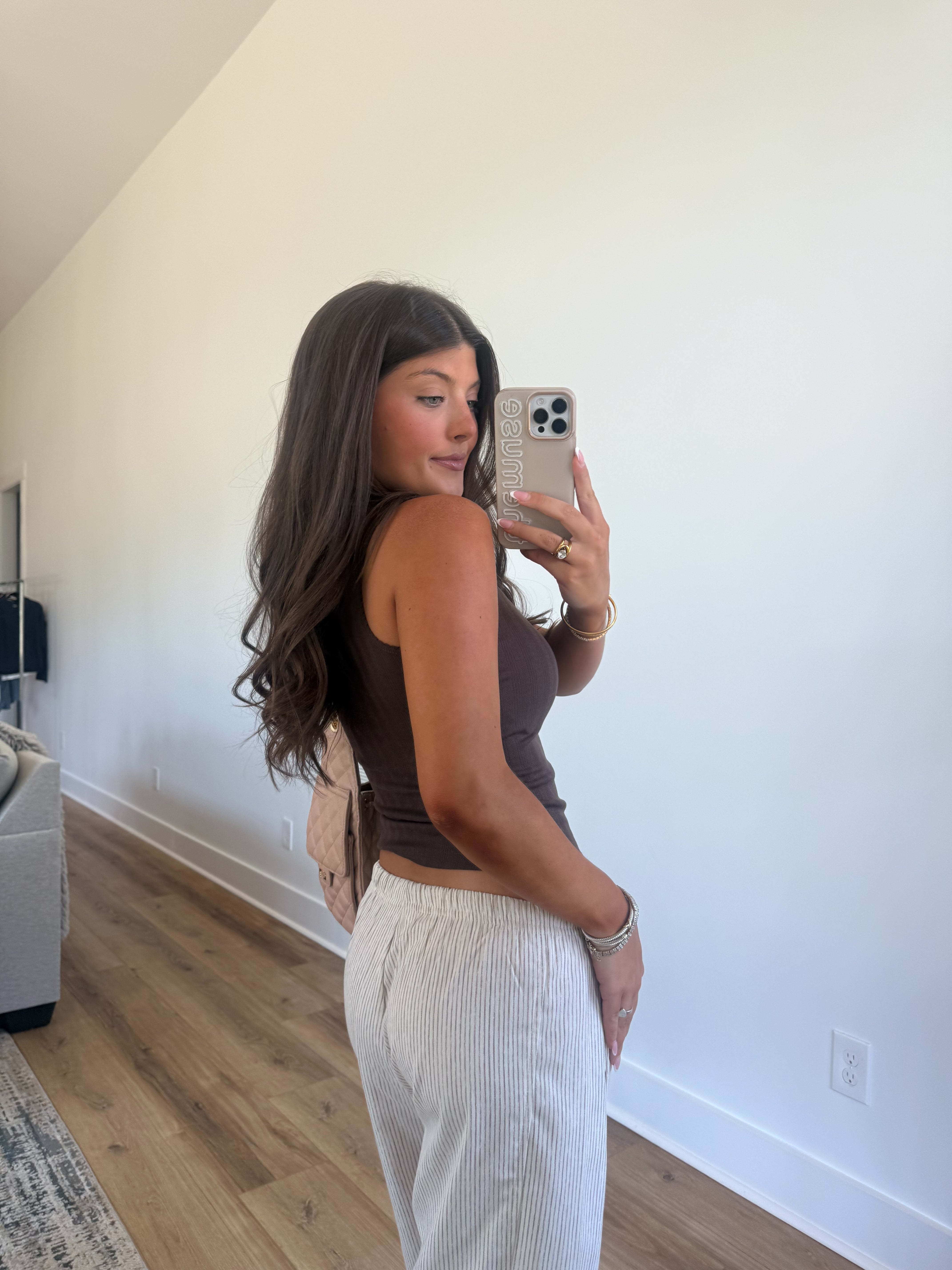 Pointelle Knit Cami (Brown)