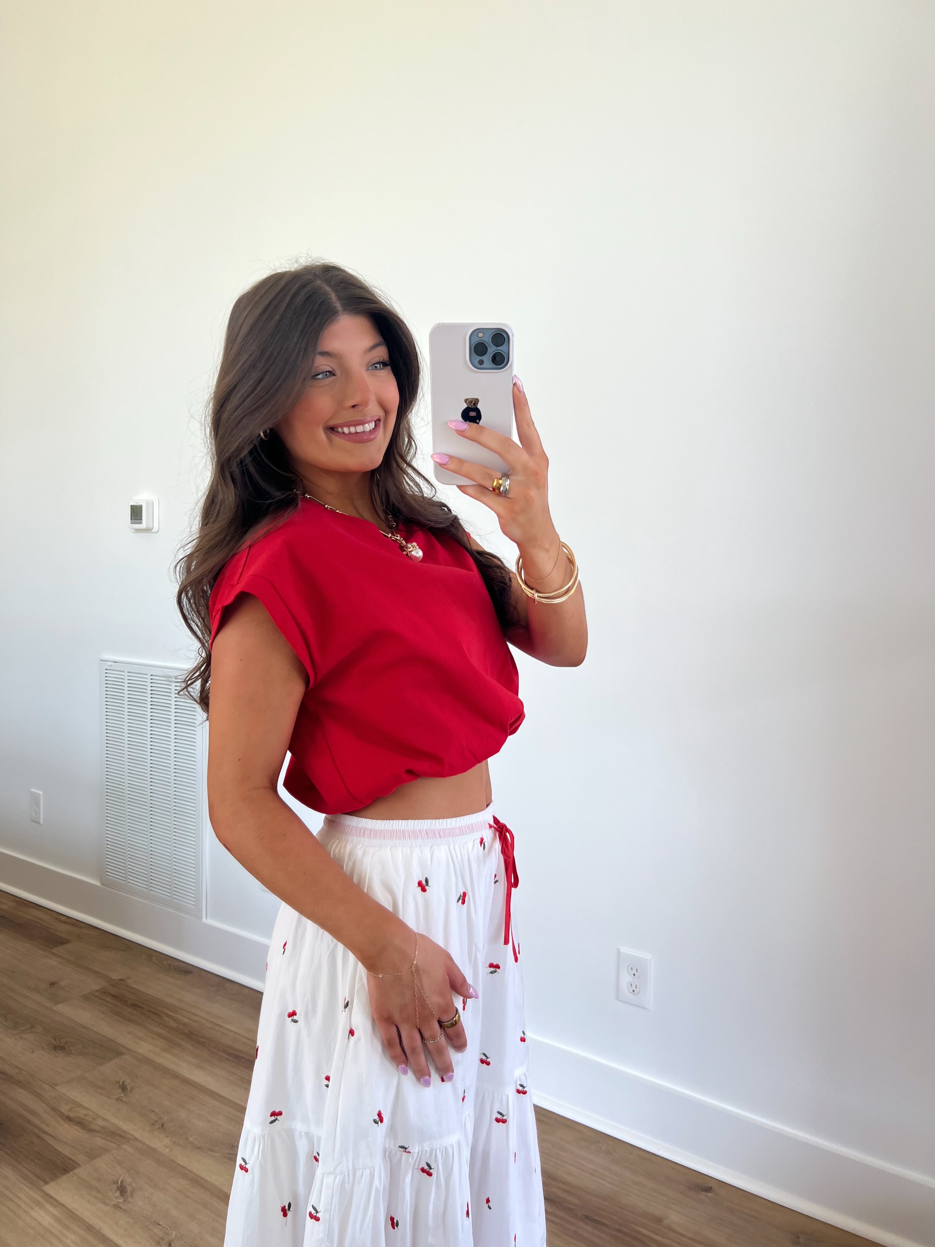 Red Bubble Hem Top
