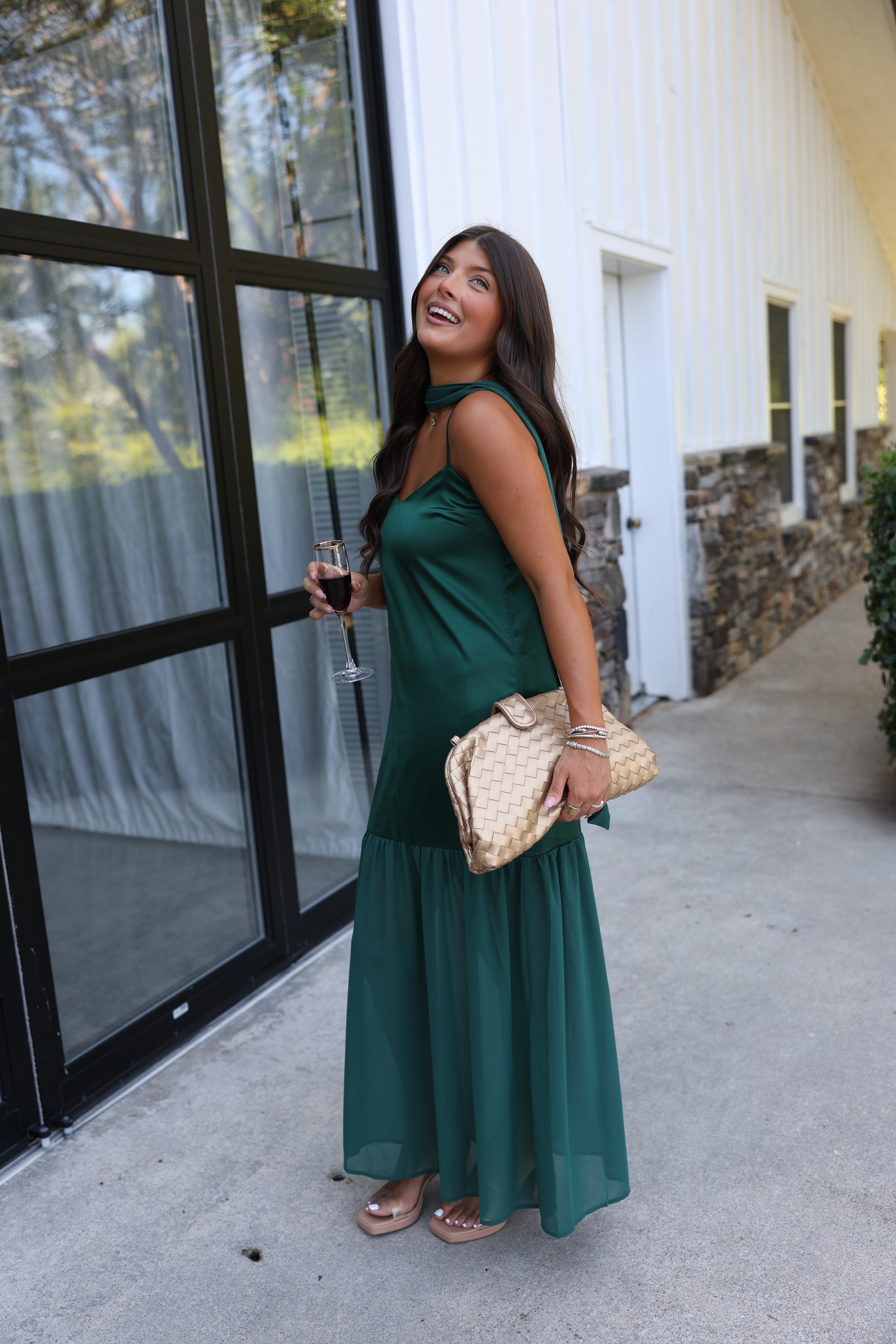 Satin To Sheer Maxi (Hunter Green)